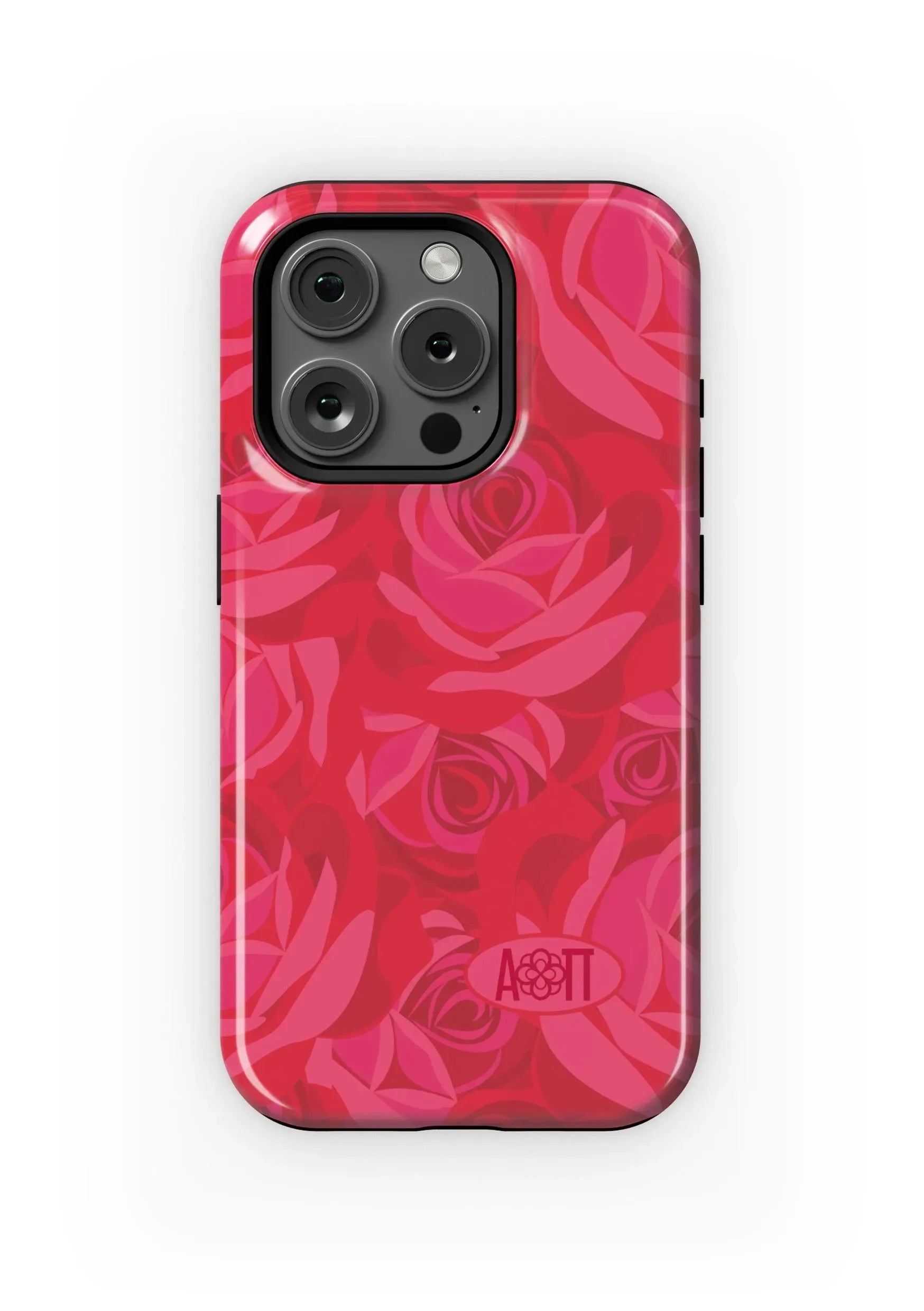 Alpha Omicron Pi iPhone 16, 15, 14 Mobile Phone Case - Rose Pattern Gloss Mobile Phone Cases