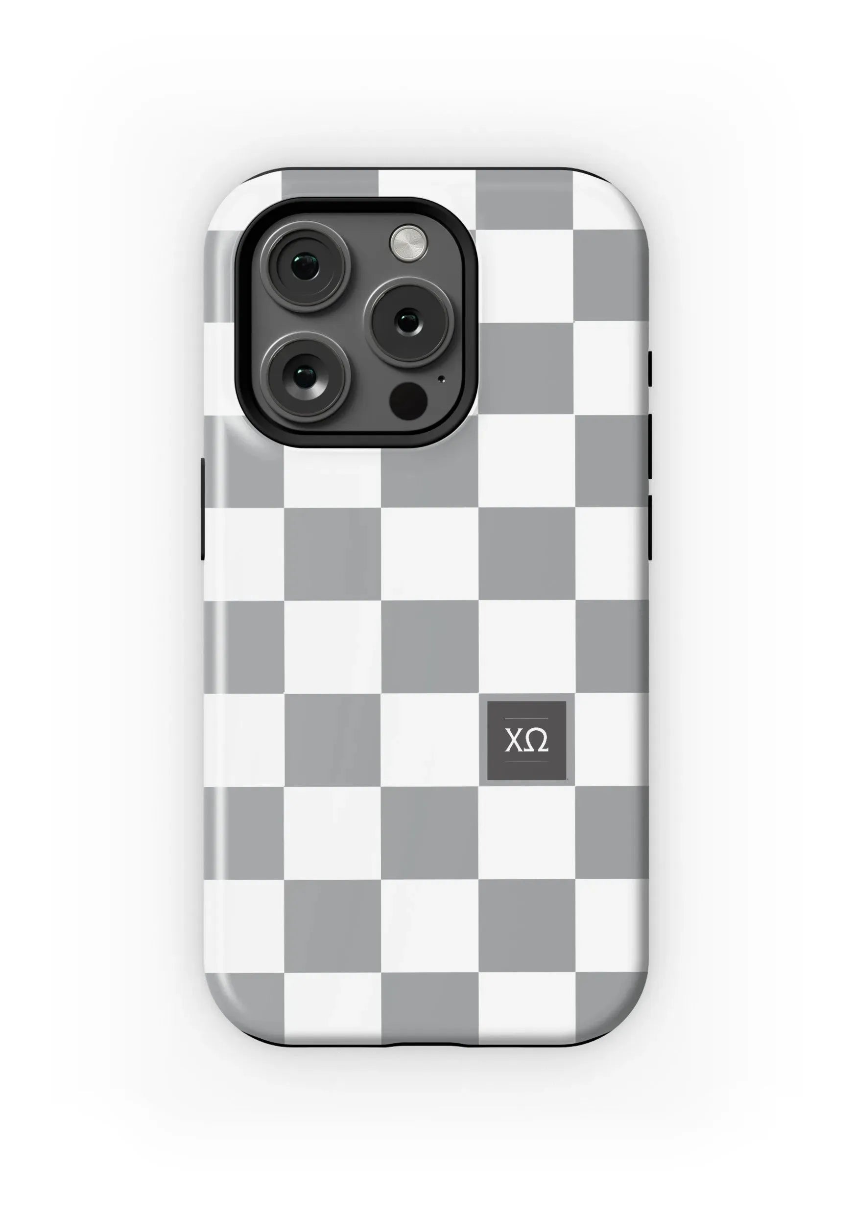 Chi Omega iPhone 16, 15, 14 Mobile Phone Case - Grey Check Matte Mobile Phone Cases