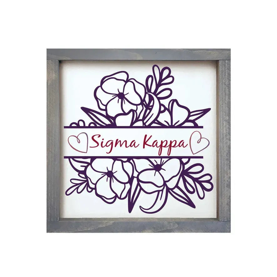 Sigma Kappa 12x12 Wood Framed Sign - Violet Monogram Weathered Gray Wall Art & Signs
