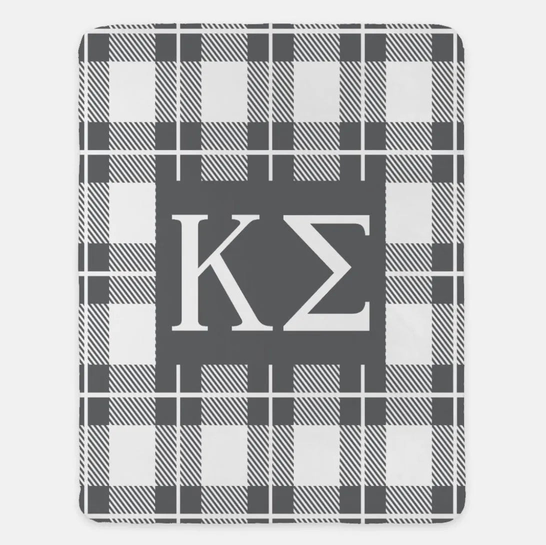Kappa Sigma XL 60x80 Sherpa Throw Blanket - Plaid Dark Gray Throw Blankets