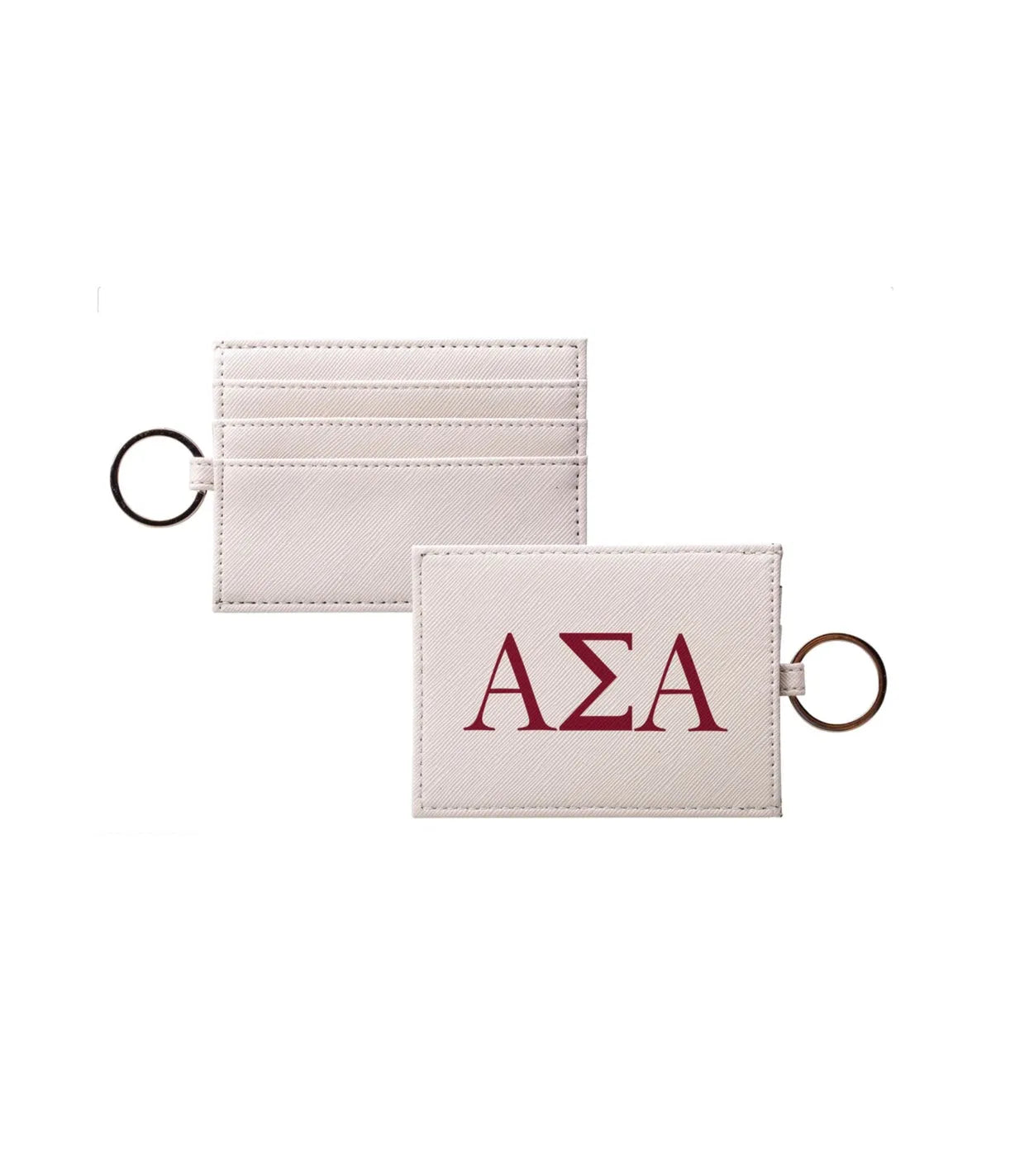 Alpha Sigma Alpha Vegan Saffiano Leather Keychain Card Holder - Greek Crimson Travel Wallet