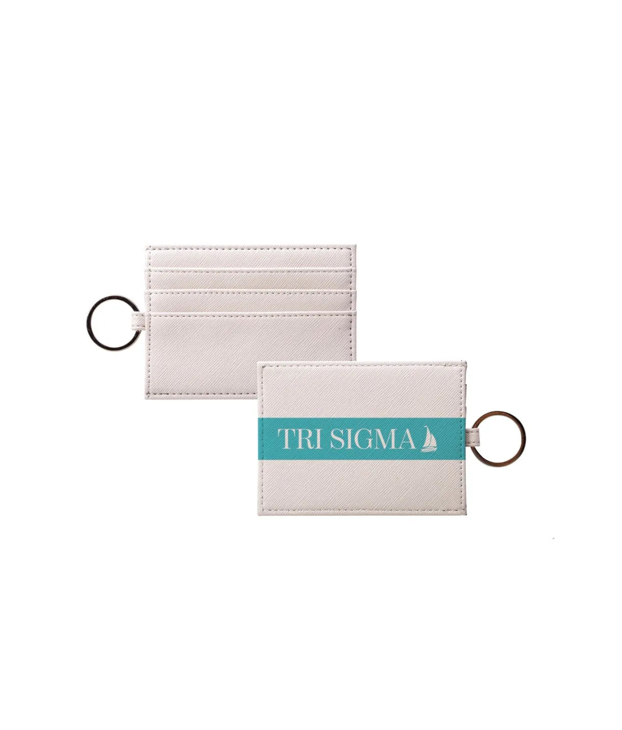 Tri Sigma Vegan Saffiano Leather Keychain Card Holder - Modern Stripe Sea Blue Travel Wallet