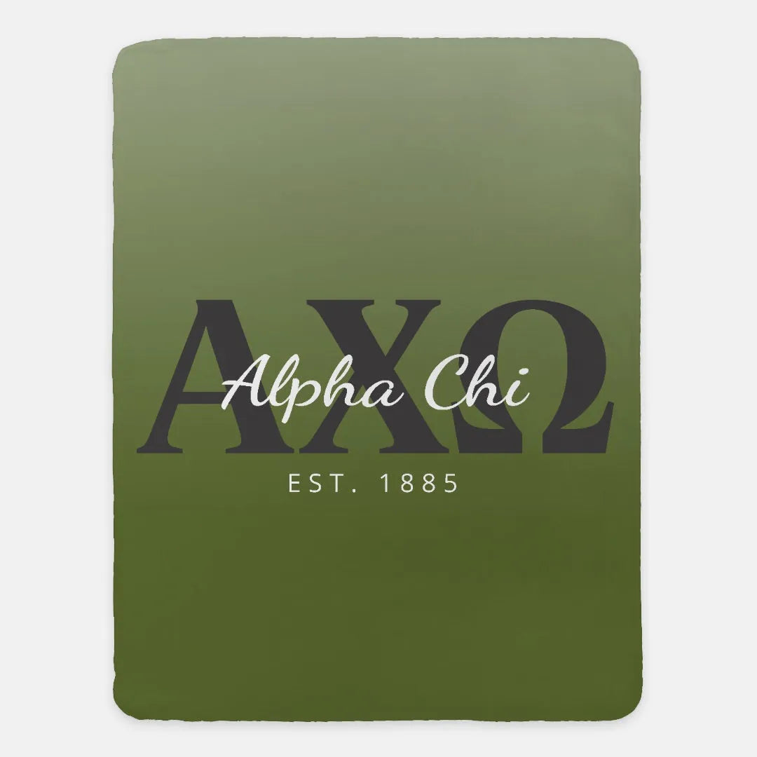 Alpha Chi Omega XL 60x80 Sherpa Blanket - Olive Gradient | AXO Gifts