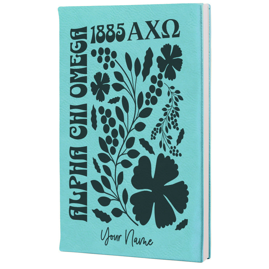 Alpha Chi Personalized Leatherette Notebook Journal - Retro Floral