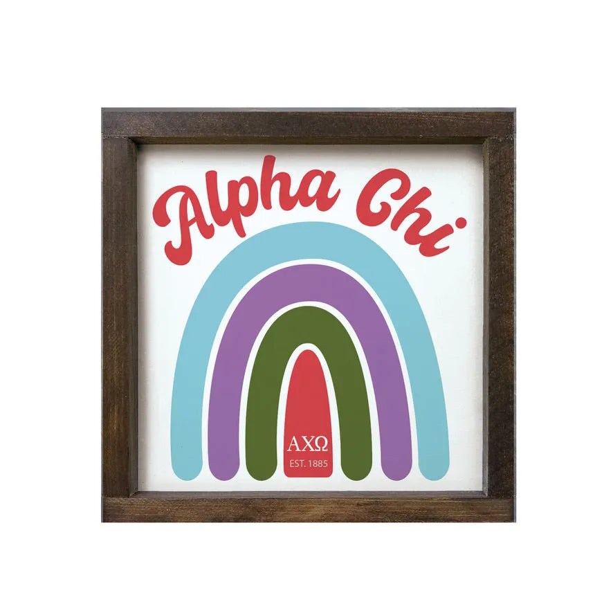 Alpha Chi Omega 12x12 Rainbow Wood Framed Sign Walnut Stain Wall Art & Signs
