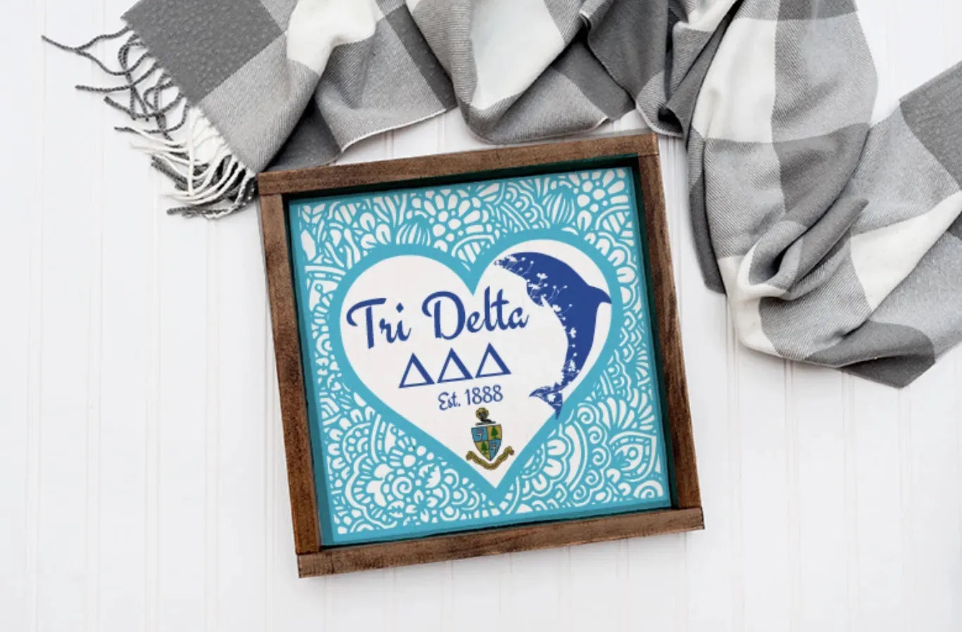 Tri Delta 12x12 Wood Framed Sign - Mandala Dolphin Wall Art & Signs