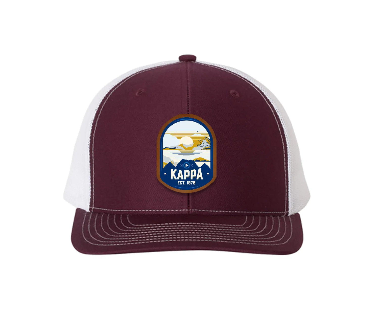Kappa Kappa Gamma Richardson 112 UV Print Leatherette Patch Trucker Hat - Ventura Maroon White Trucker Hat