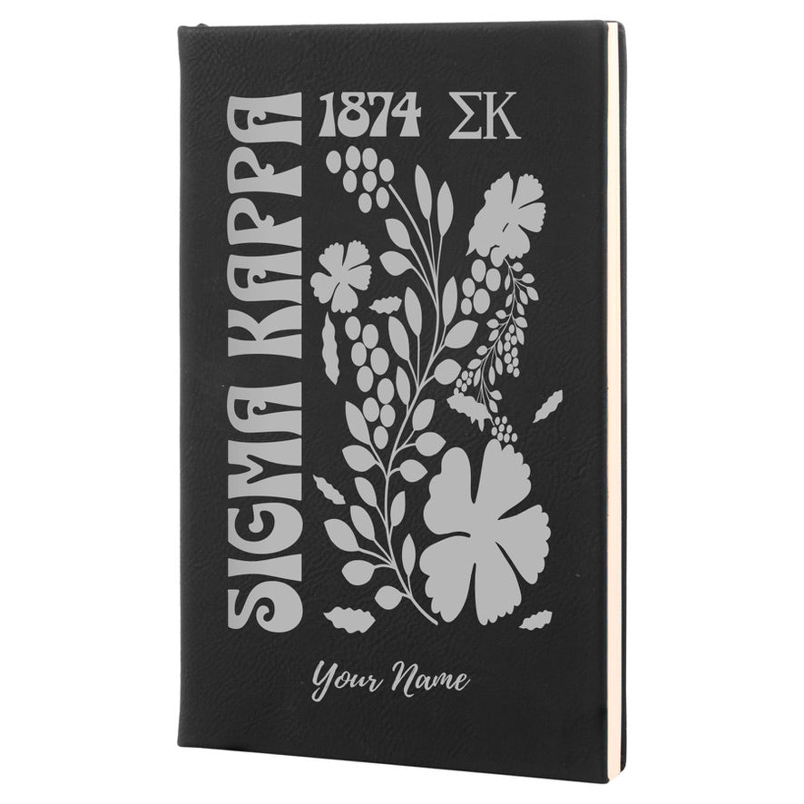 Sigma Kappa Personalized Leatherette Notebook Journal - Retro Floral