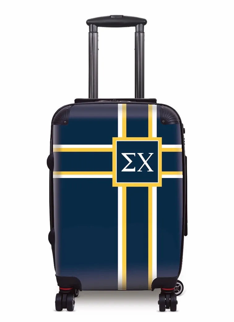 Sigma Chi Carry-On Suitcase - Cross Stripes Deep Blue Suitcases