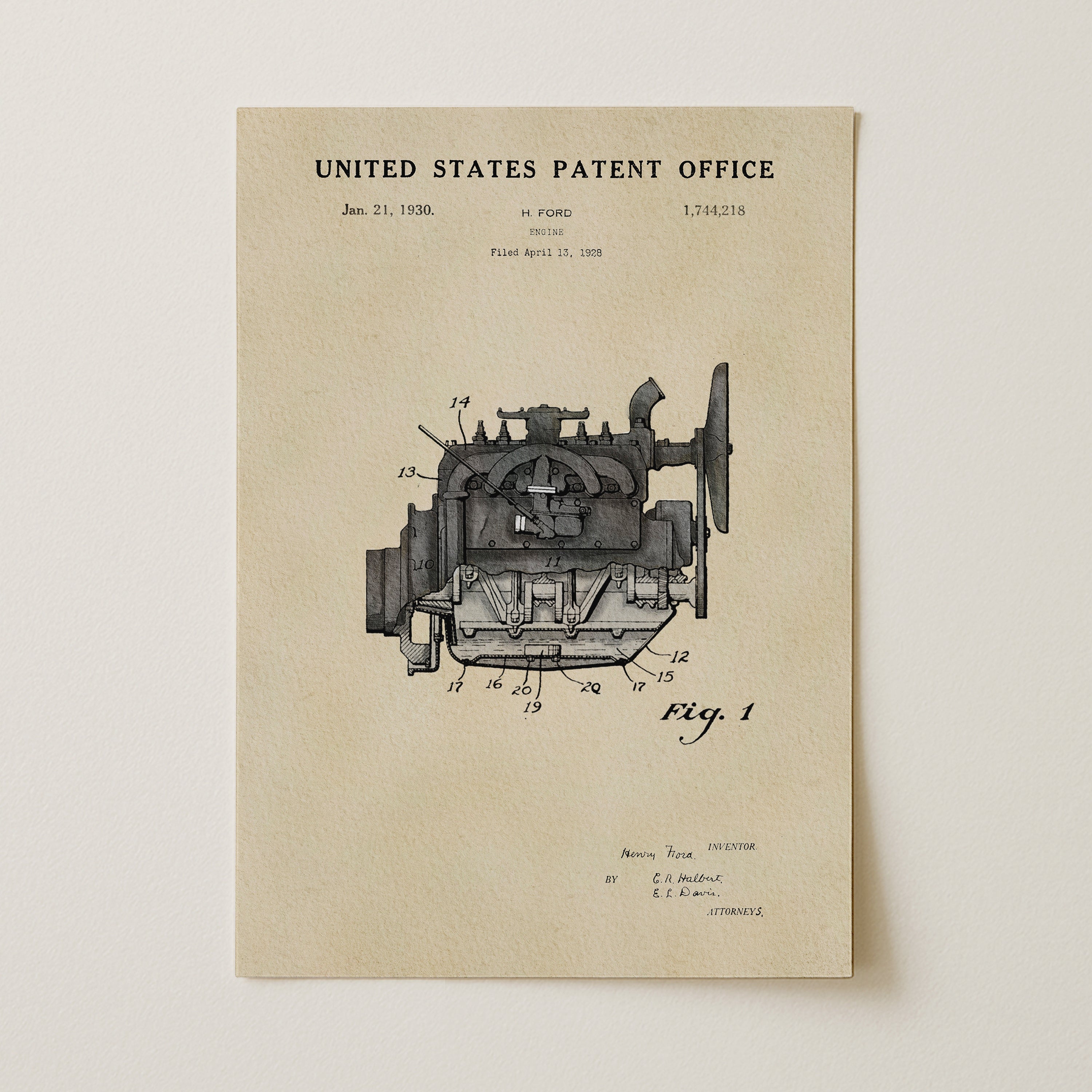 Henry Ford Engine US Patent Wall Art Print | Car Enthusiasts Gifts