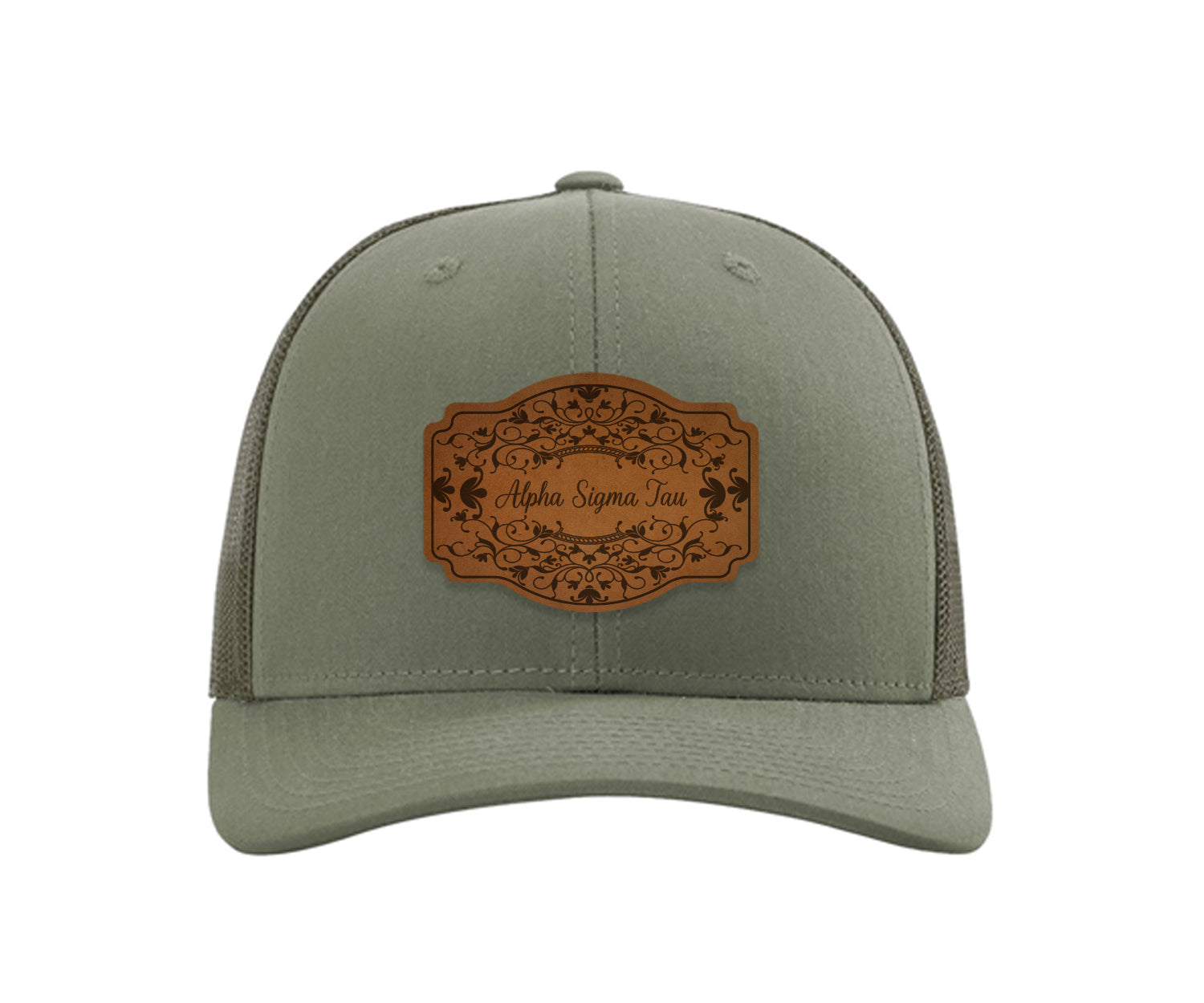 Alpha Sigma Tau Richardson 112 Leatherette Patch Trucker Hat - Scroll