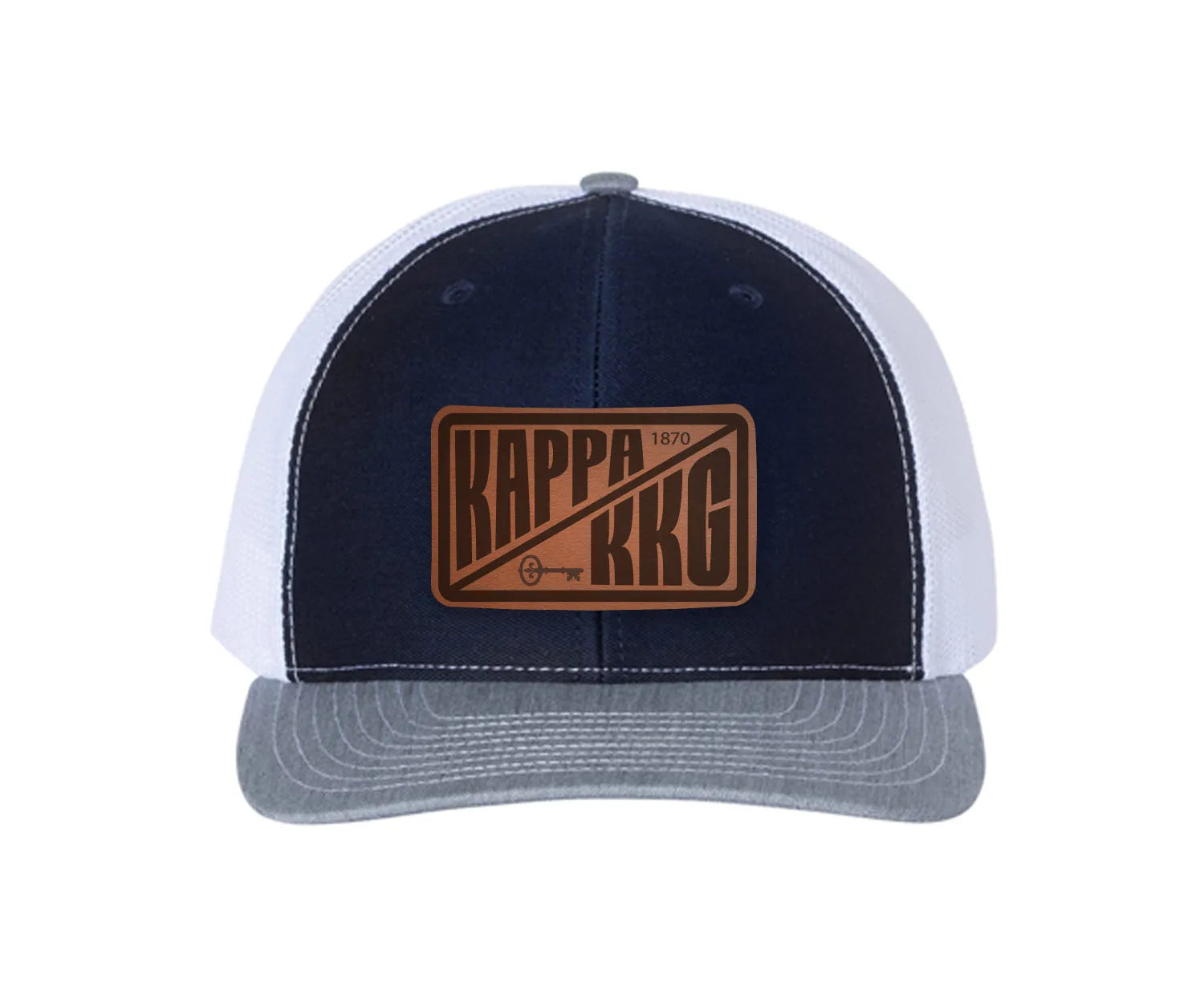 Kappa Kappa GammaRichardson 112 Leatherette Patch Trucker Hat - Divide Navy White Heather Gray Trucker Hat