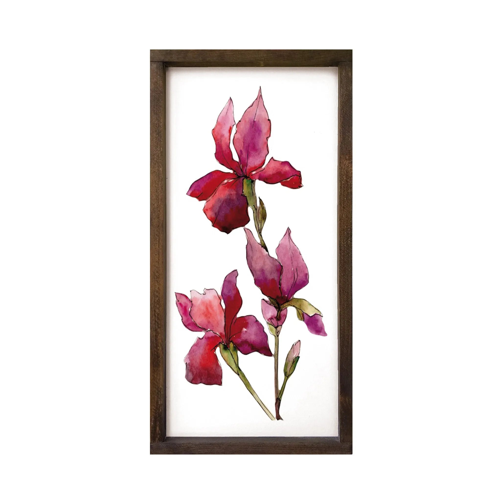 Magenta Iris Art Framed Wood Sign - 12"x24"