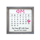Phi Mu Personalized Big Little Calendar Framed Sign - 12x12