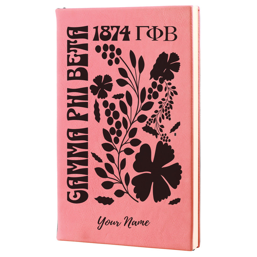 Gamma Phi Beta Personalized Leatherette Notebook Journal - Retro Floral