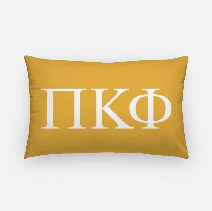 Pi Kappa Phi Lumbar Pillow Cover - Greek Letters Gold White Pillow Covers