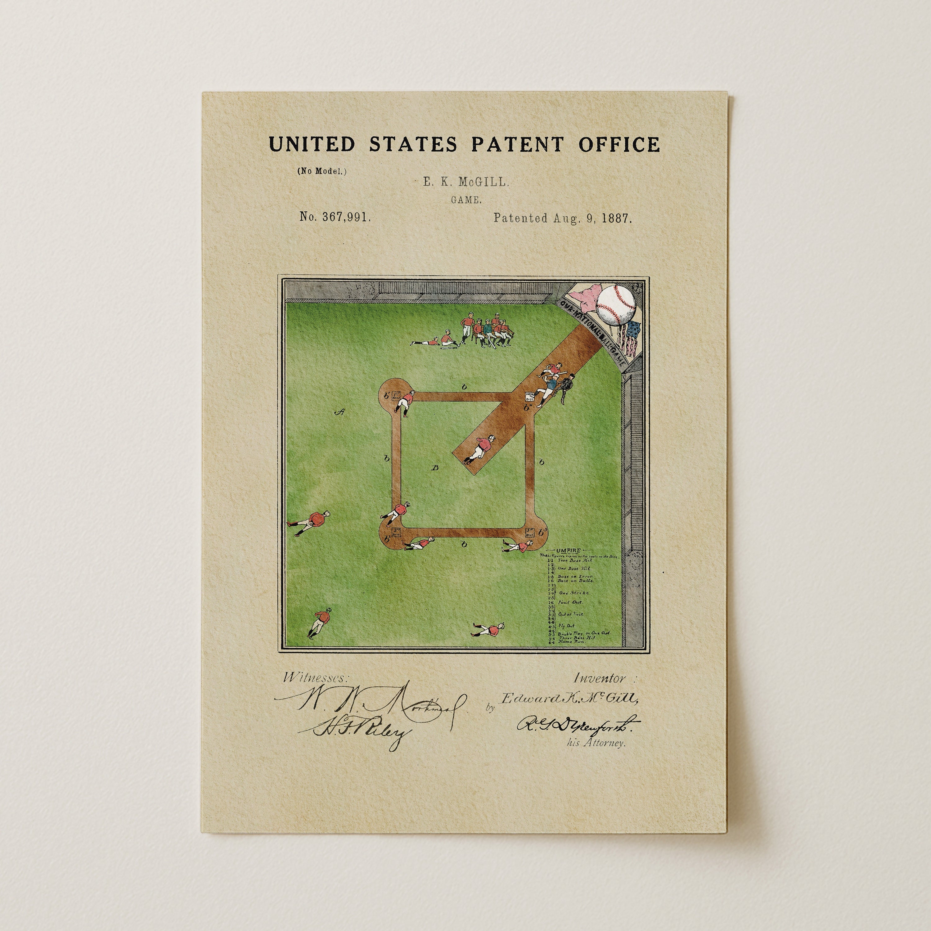 Baseball Field US Patent Art Print | Sports-Themed Dorm Decor | Campus Greek Fit