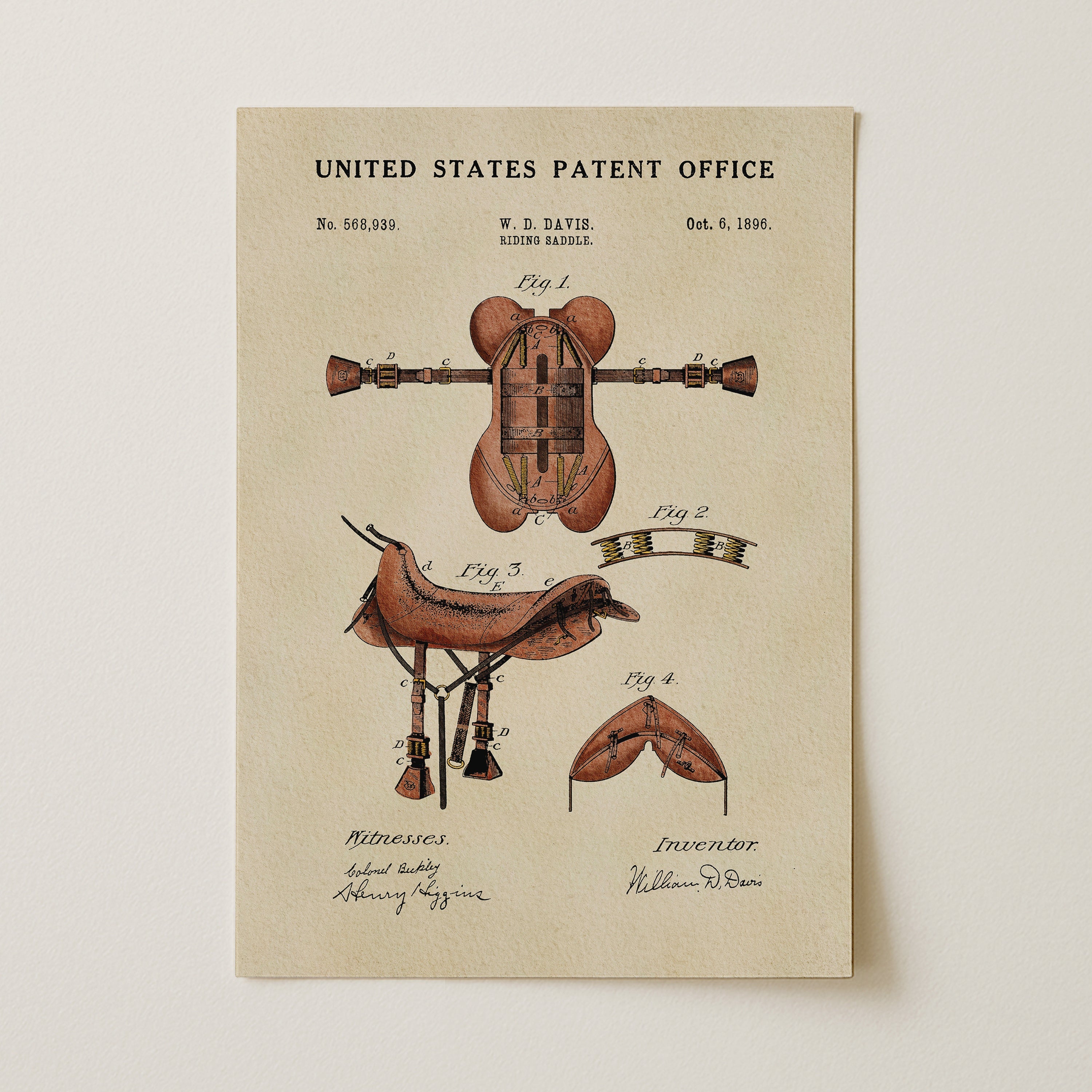 Horse Riding Saddle US Patent Art Print | Equestrian Wall Art | Dorm