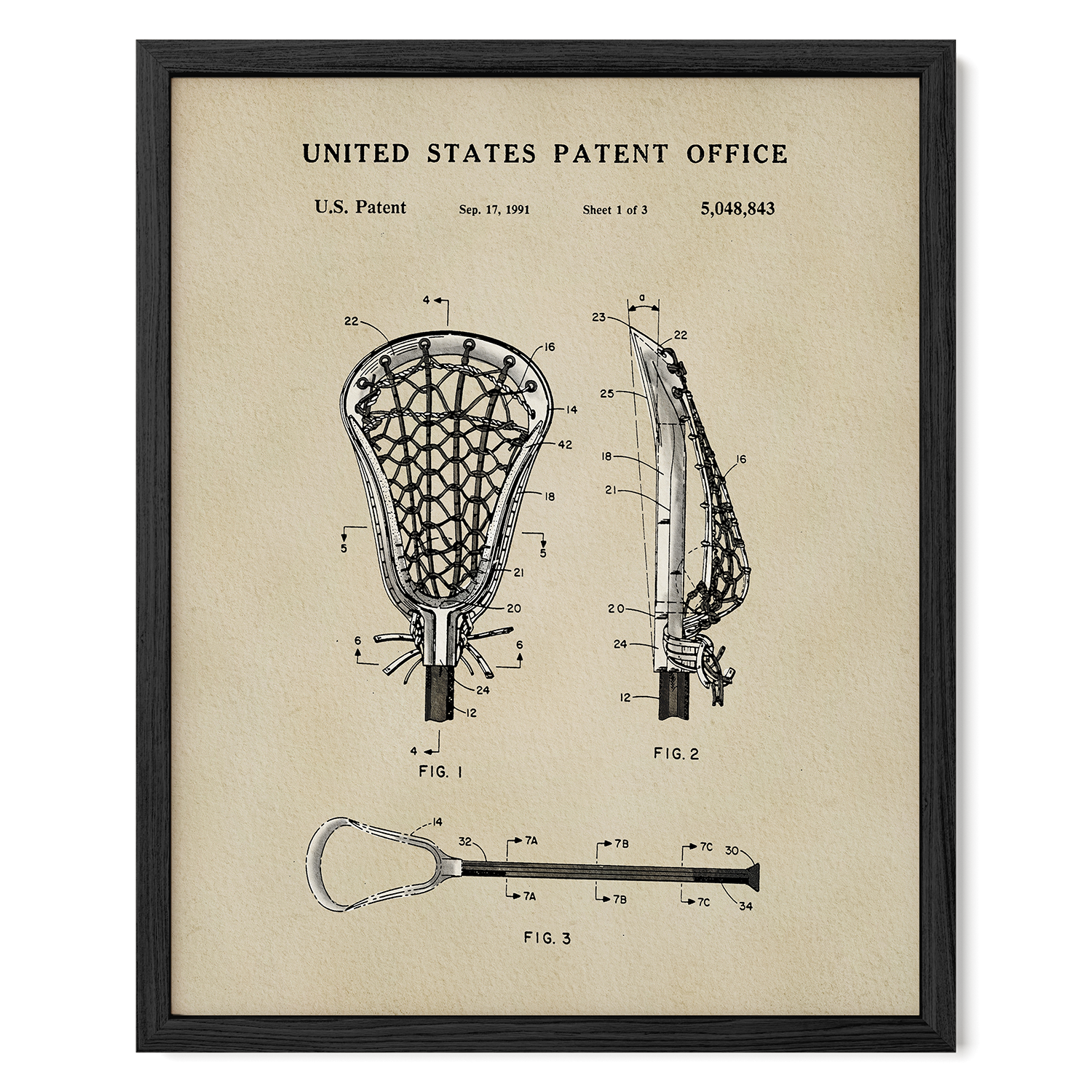Modern Lacrosse Stick US Patent Art Print | Sports-Themed Dorm Decor