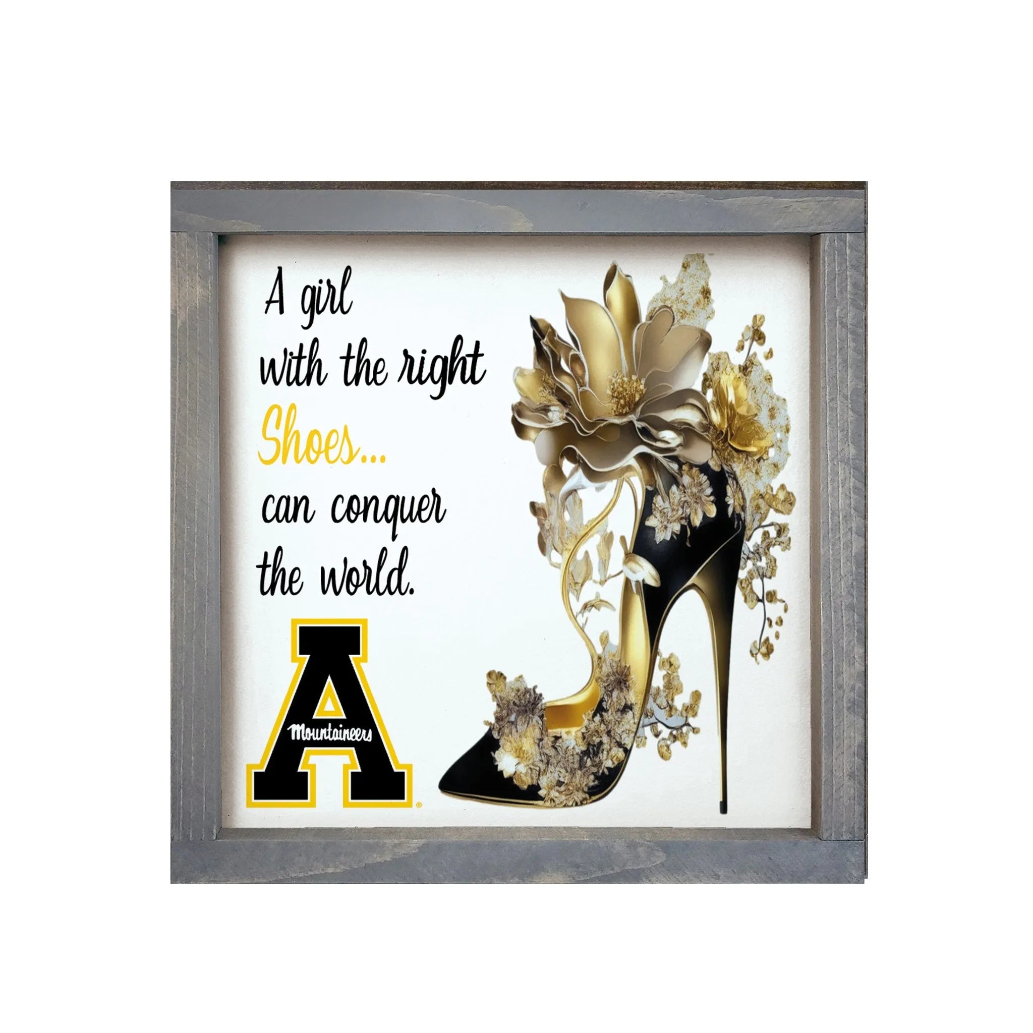 Appalachian State University 12x12 Wood Framed Sign - The Right Shoes Weathered Gray Wall Art & Signs