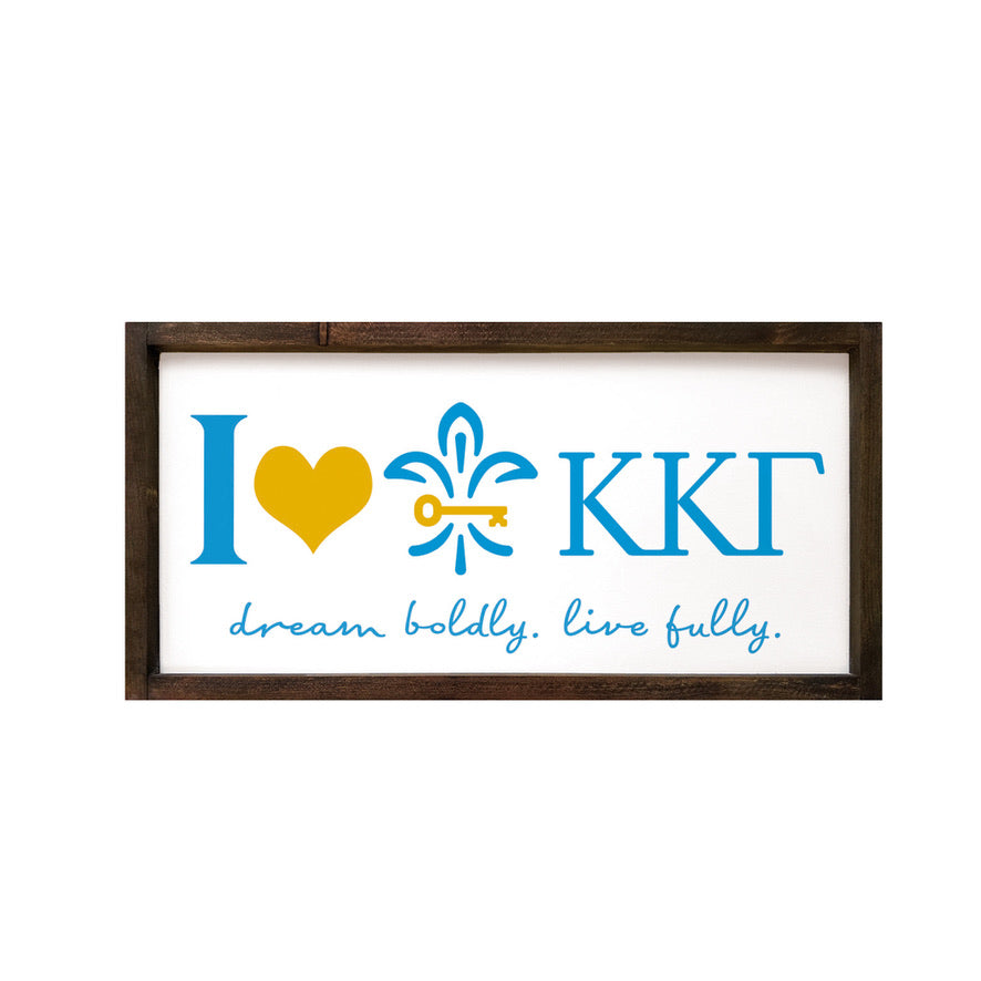 Kappa Kappa Gamma "Heart" - Fleur de Key Framed Wood Sign - 12"x24"