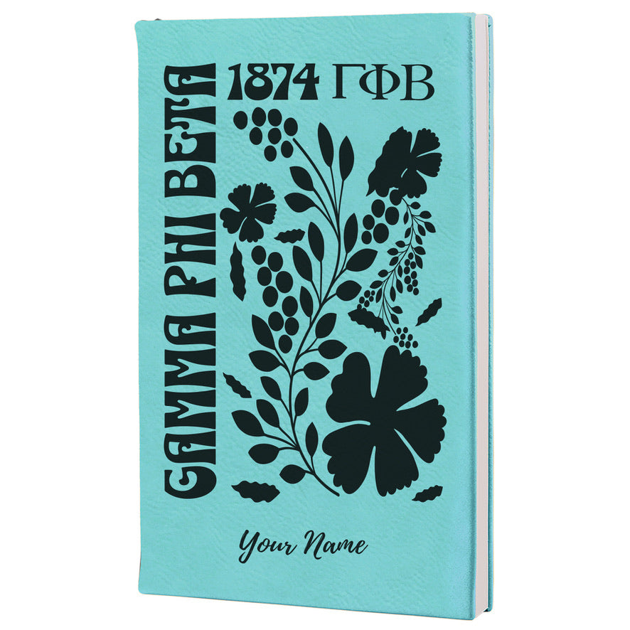 Gamma Phi Beta Personalized Leatherette Notebook Journal - Retro Floral