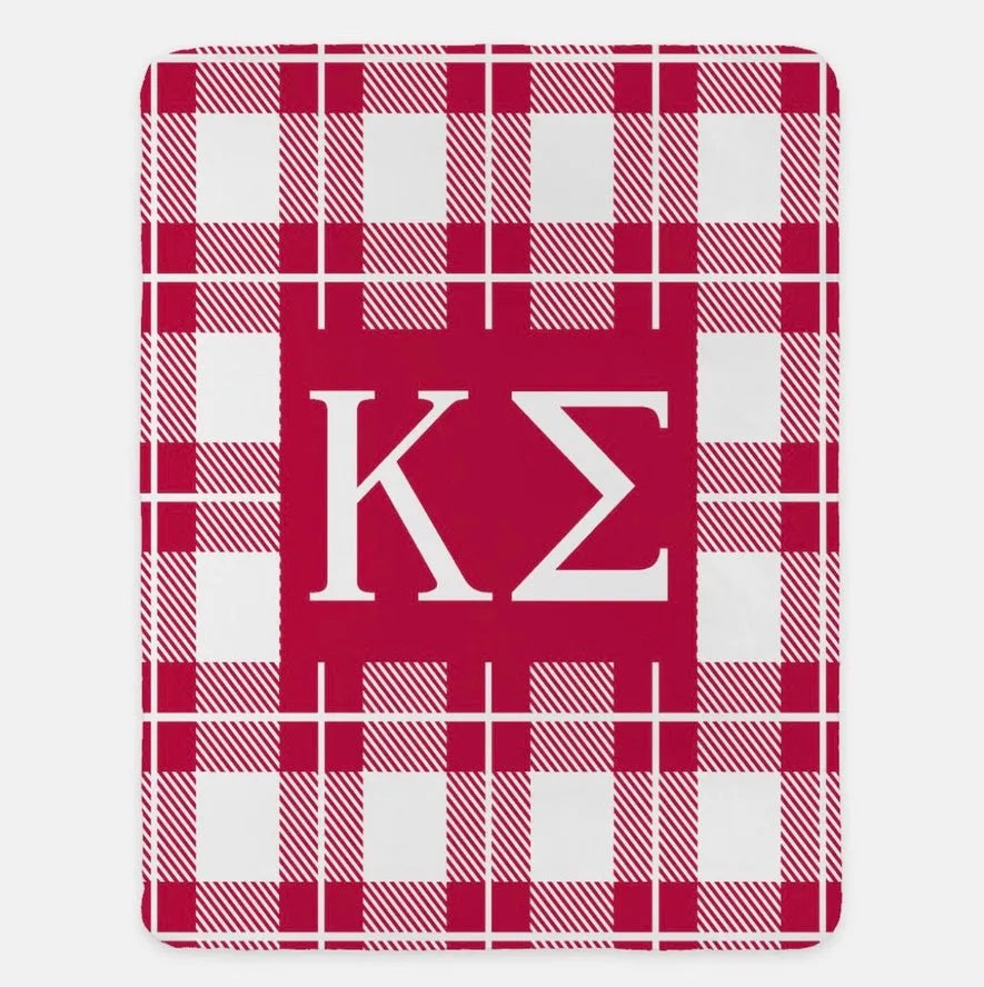 Kappa Sigma XL 60x80 Sherpa Throw Blanket - Plaid Red Throw Blankets