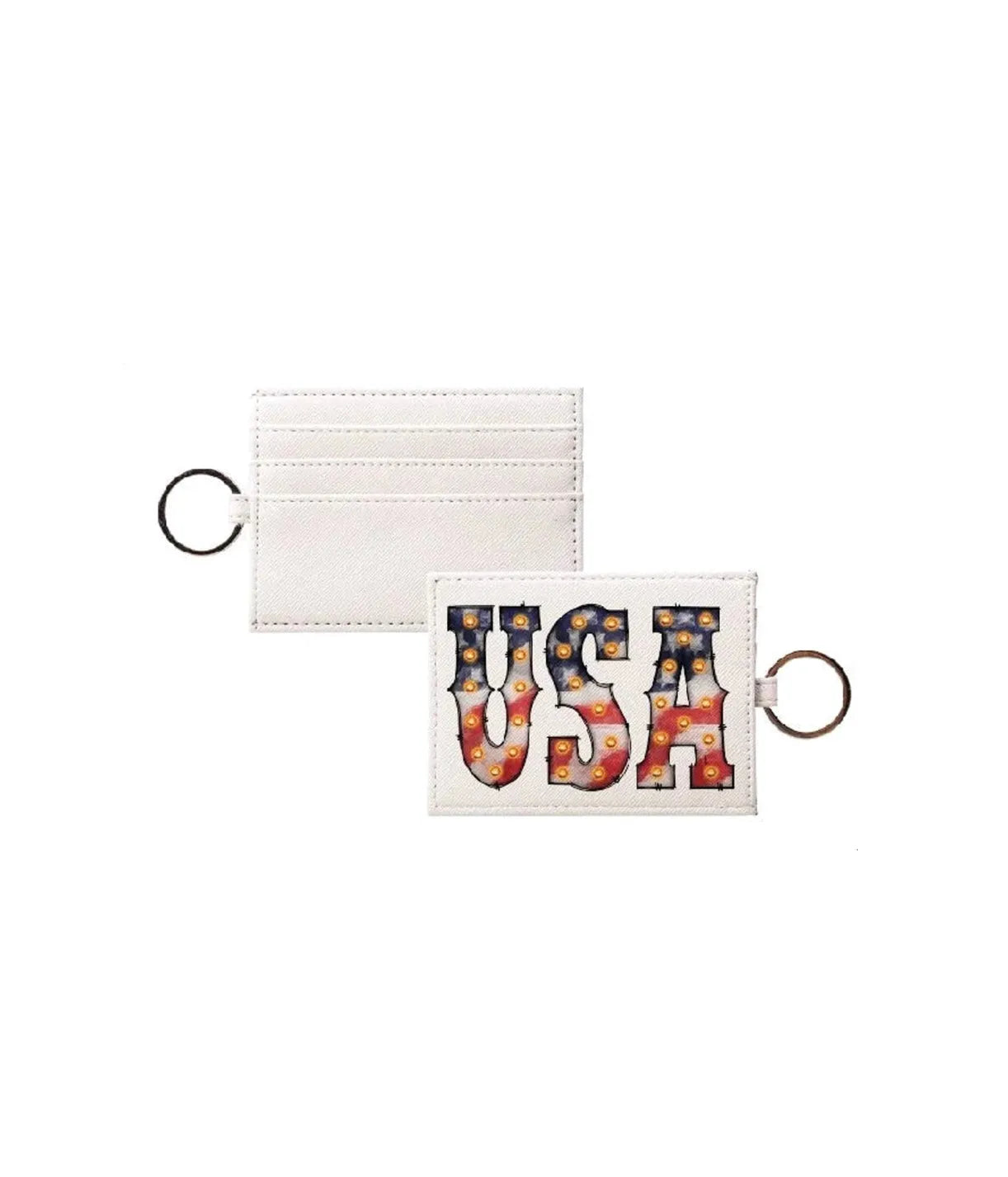 USA Vegan Saffiano Leather Key Ring Card Holder Travel Wallet