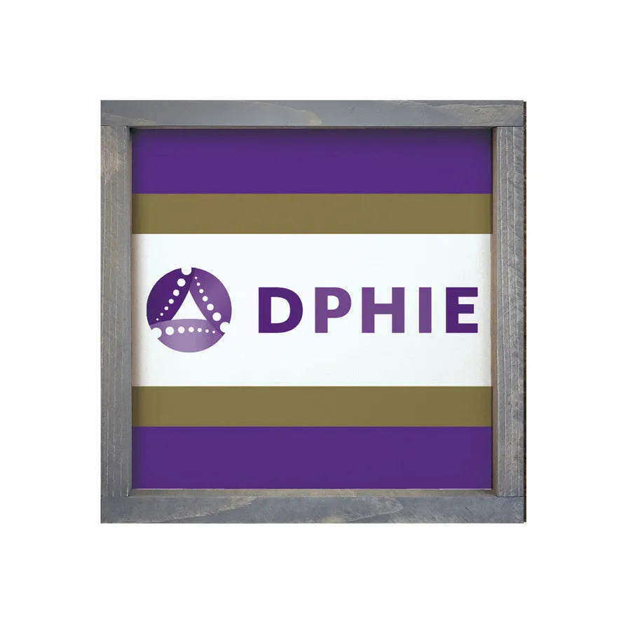 Delta Phi Epsilon 12x12 Wood Framed Sign - Stripes DPHIE Weathered Gray Wall Art & Signs