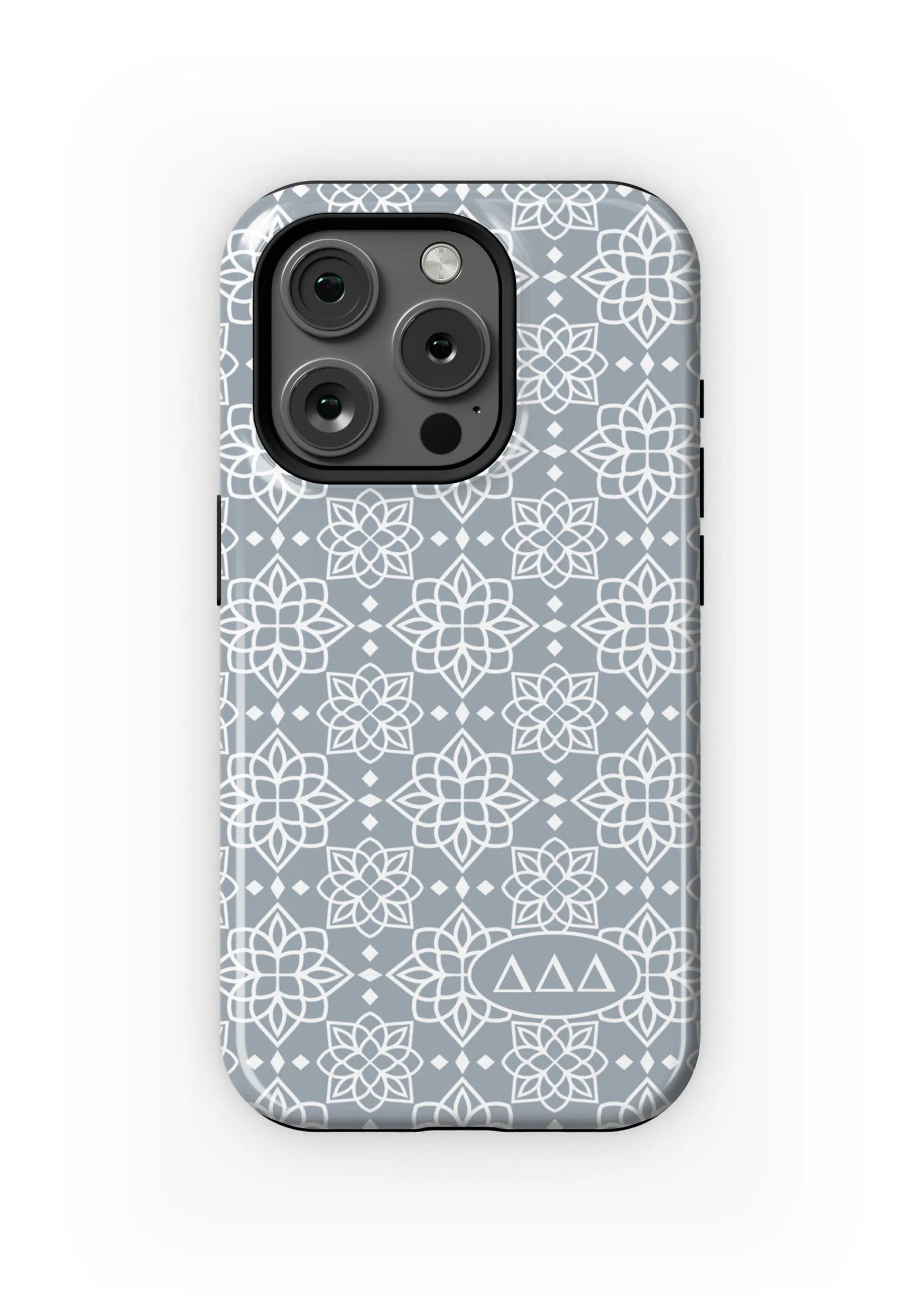 Tri Delta iPhone 16, 15, 14 Mobile Phone Case - Silver Ornate Gloss Mobile Phone Cases