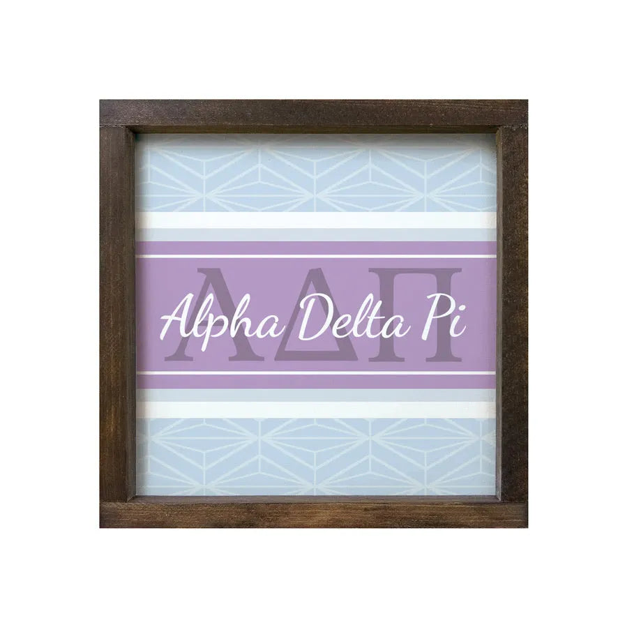 Alpha Delta Pi 12x12 Wood Framed Sign - Horizon Diamond Pattern Walnut Stain Wall Art & Signs