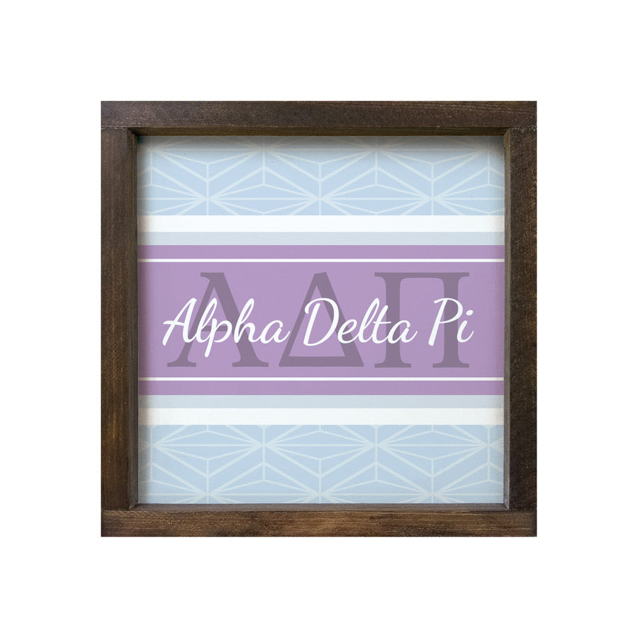 Alpha Delta Pi 12x12 Wood Framed Sign - Horizon Diamond Pattern