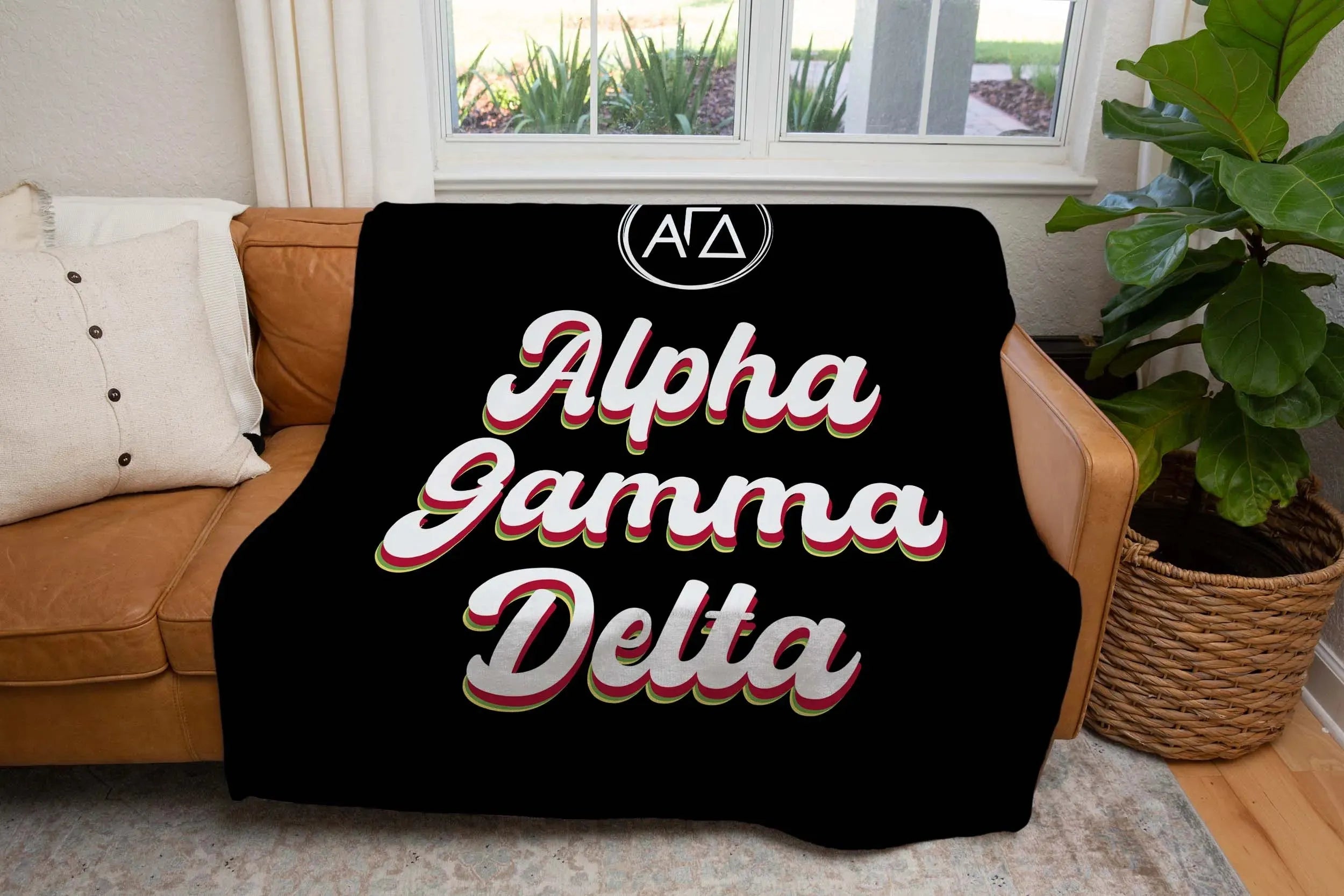 Alpha Gamma Delta XL 60x80 Sherpa Throw Blanket - Retro Throw Blankets
