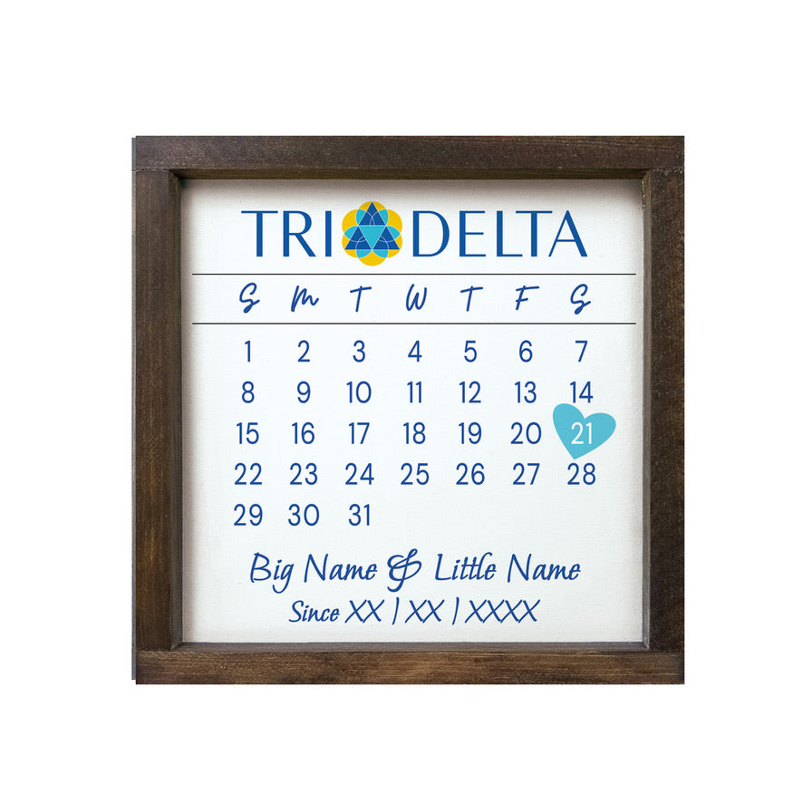 Tri Delta Personalized Big Little Calendar Framed Sign - 12x12