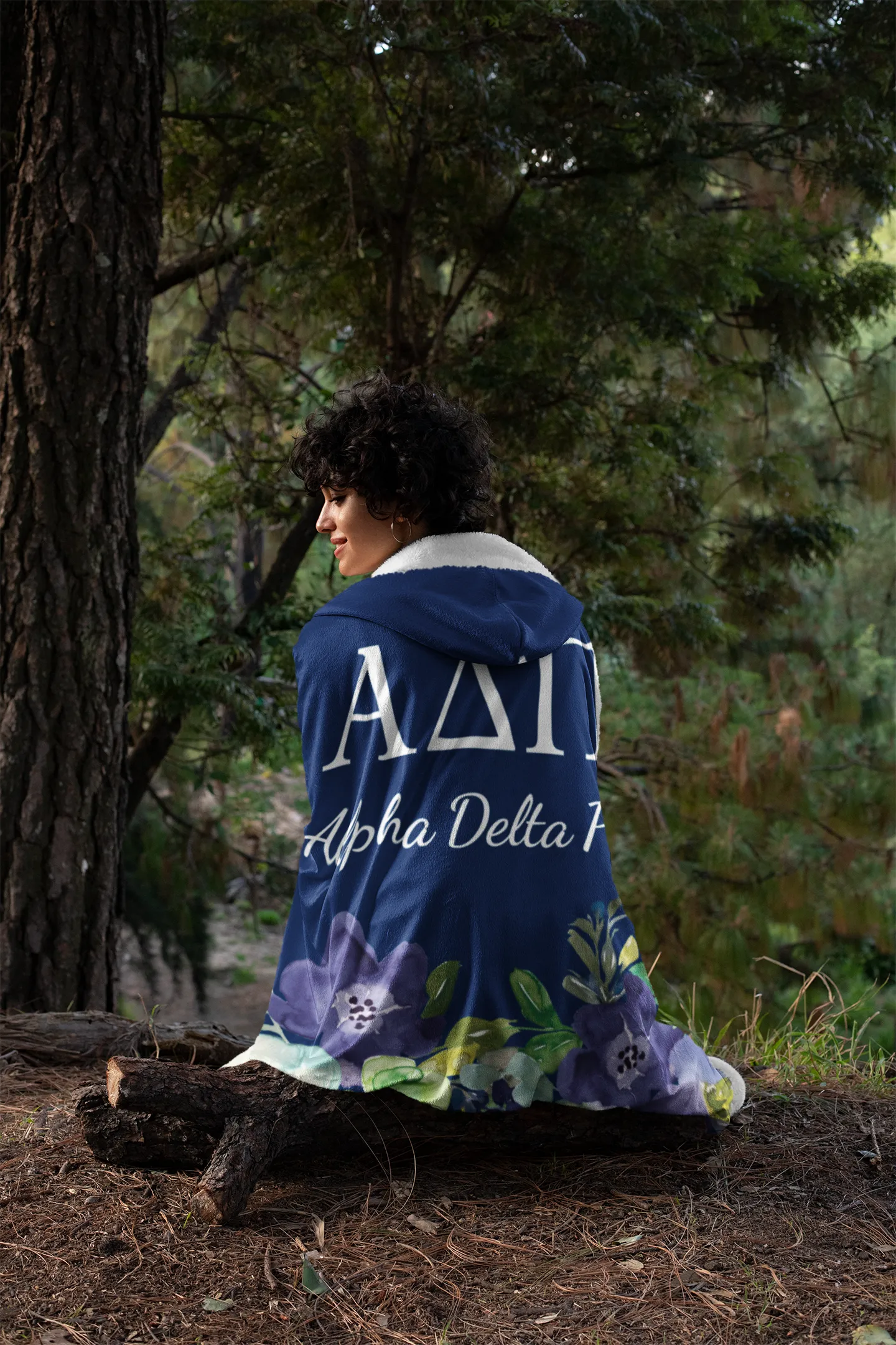 Alpha Delta Pi Woodland Violet Large Hooded Sherpa Blanket | Gifts and Decor | Festive Fit Home