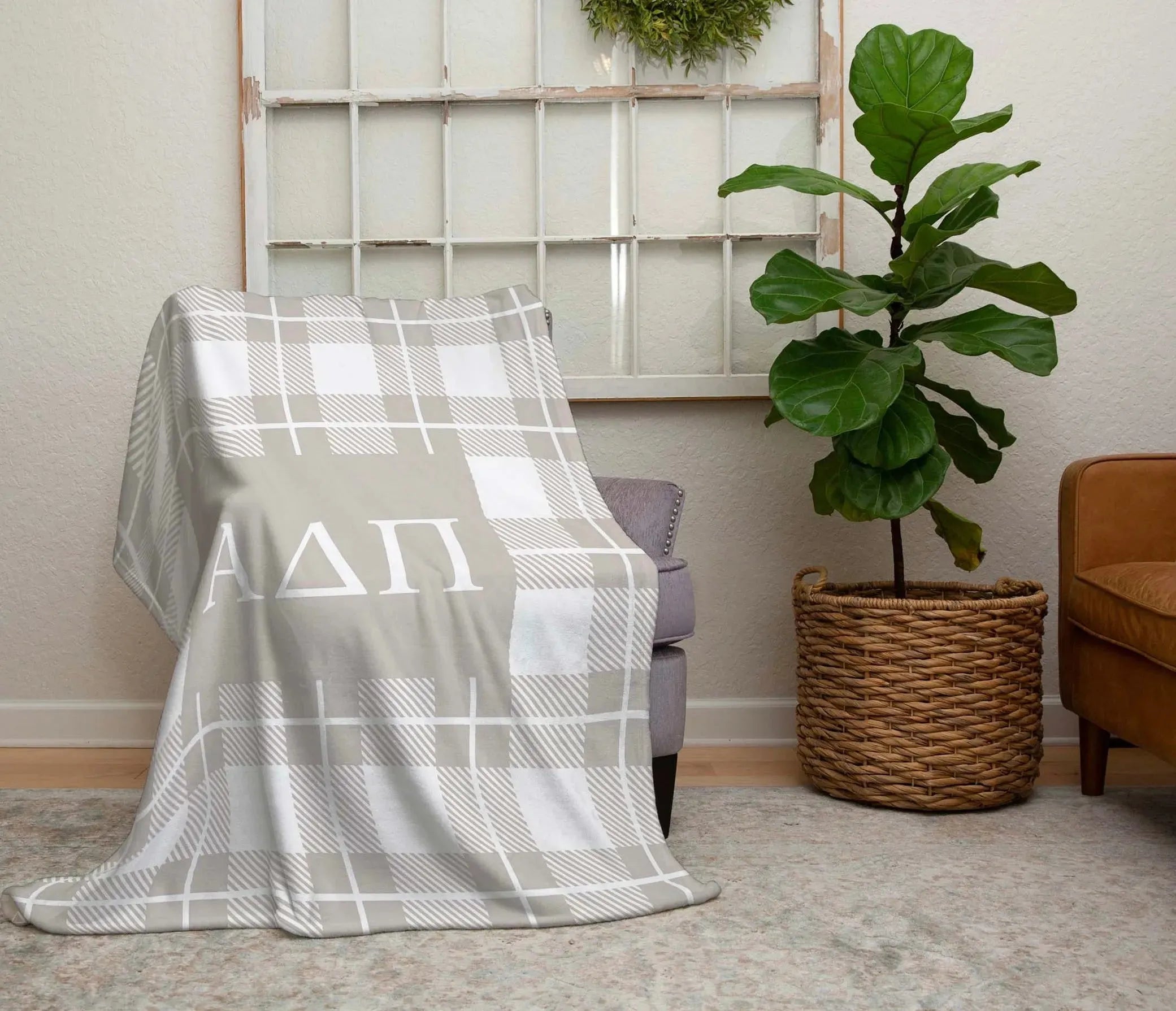 Alpha Delta Pi XL 60x80 Plaid Sherpa Throw Blanket Throw Blankets
