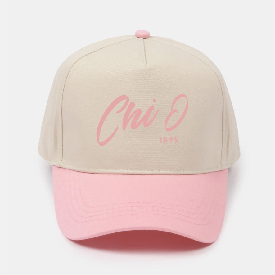 Chi O Embroidered Two-Tone Baseball Cap - Script 1895 | Chi Omega Gift