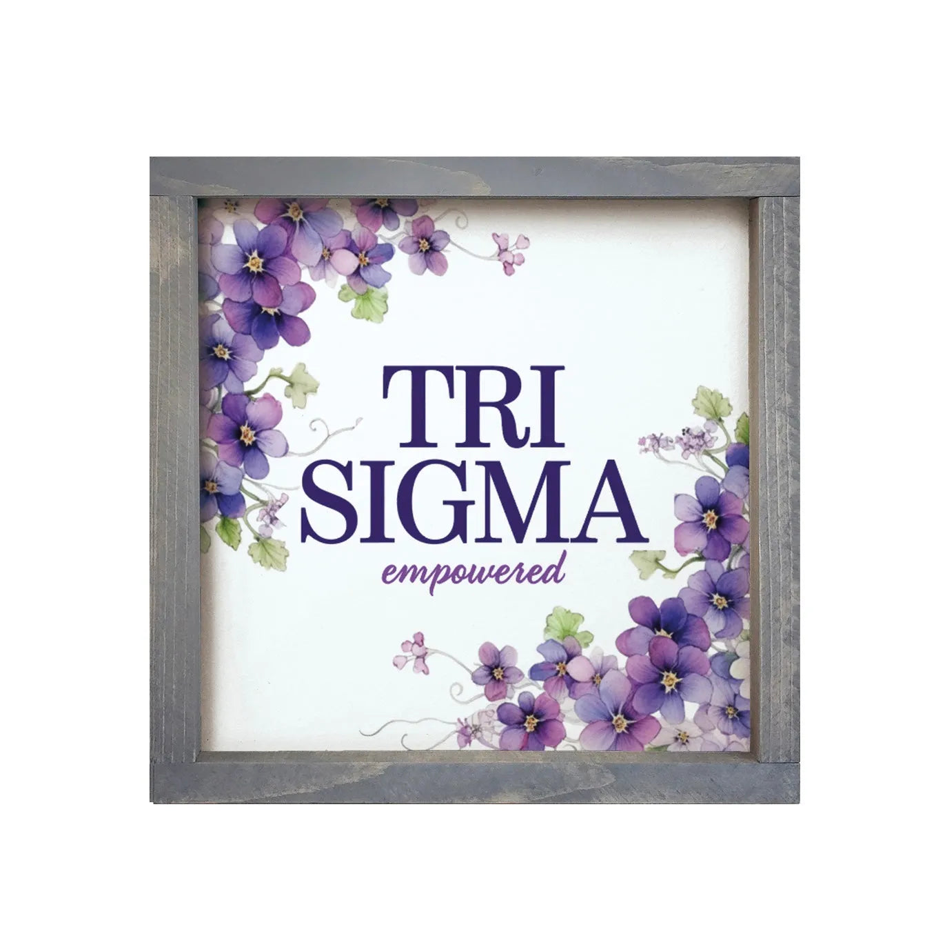 Tri Sigma 12x12 Wood Framed Sign - Violet Frame Weathered Gray Wall Art & Signs