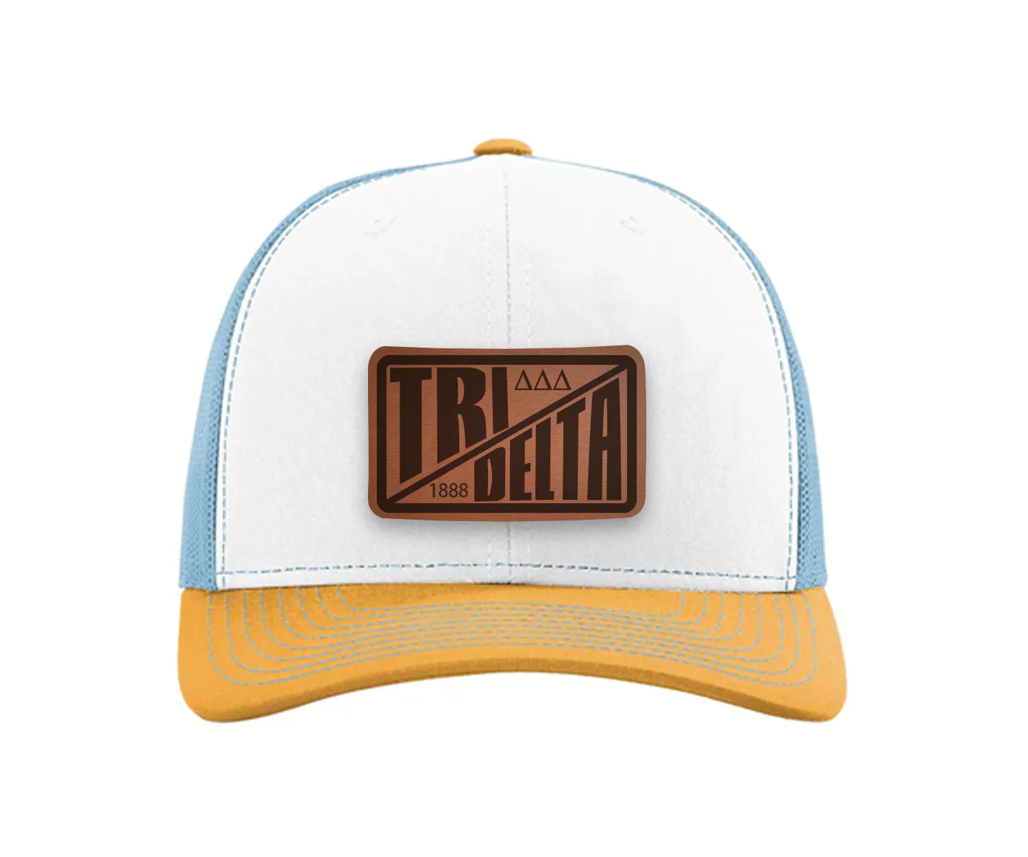 Tri Delta Richardson 112 Leatherette Patch Trucker Hat - Divide White Blue Yellow Trucker Hat