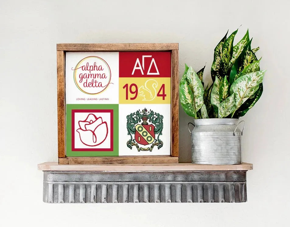 Alpha Gamma Delta 12x12 Wood Framed Sign - Classic Color Block Wall Art & Signs