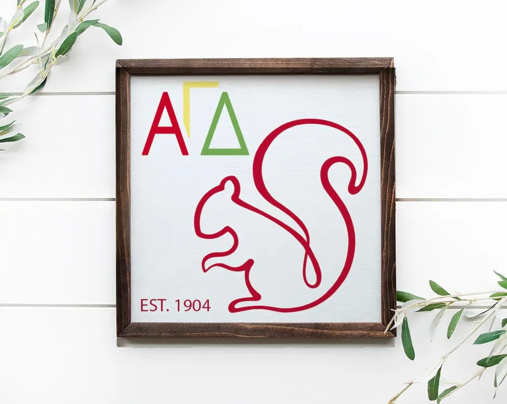 Alpha Gamma Delta Sign - Greek Letters and Squirrel - 12"x12" | Gifts and Decor | Festive Fit Home