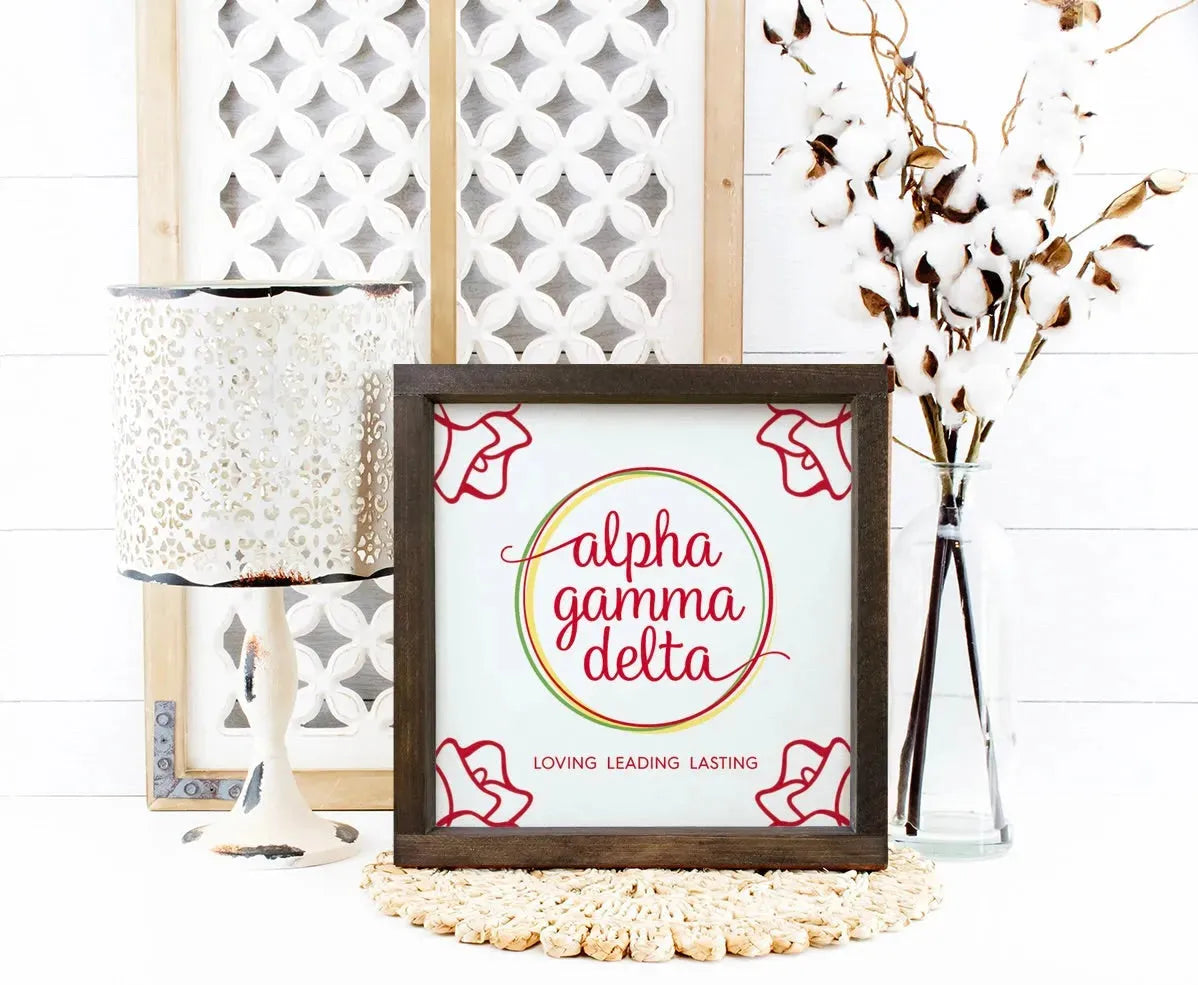 Alpha Gamma Delta 12x12 Wood Framed Sign - Roses Wall Art & Signs