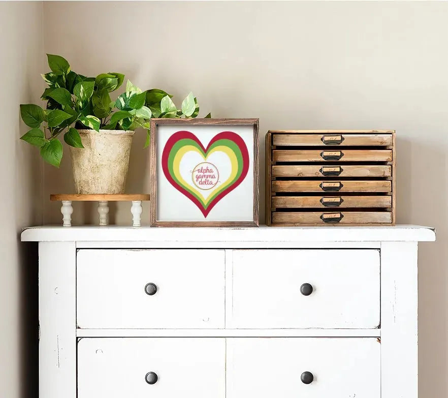 Alpha Gamma Delta 12x12 Heart Wood Framed Sign Wall Art & Signs