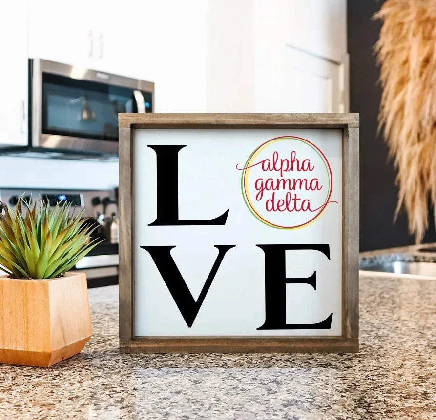 Alpha Gamma Delta 12x12 Wood Framed Sign - LOVE Wall Art & Signs