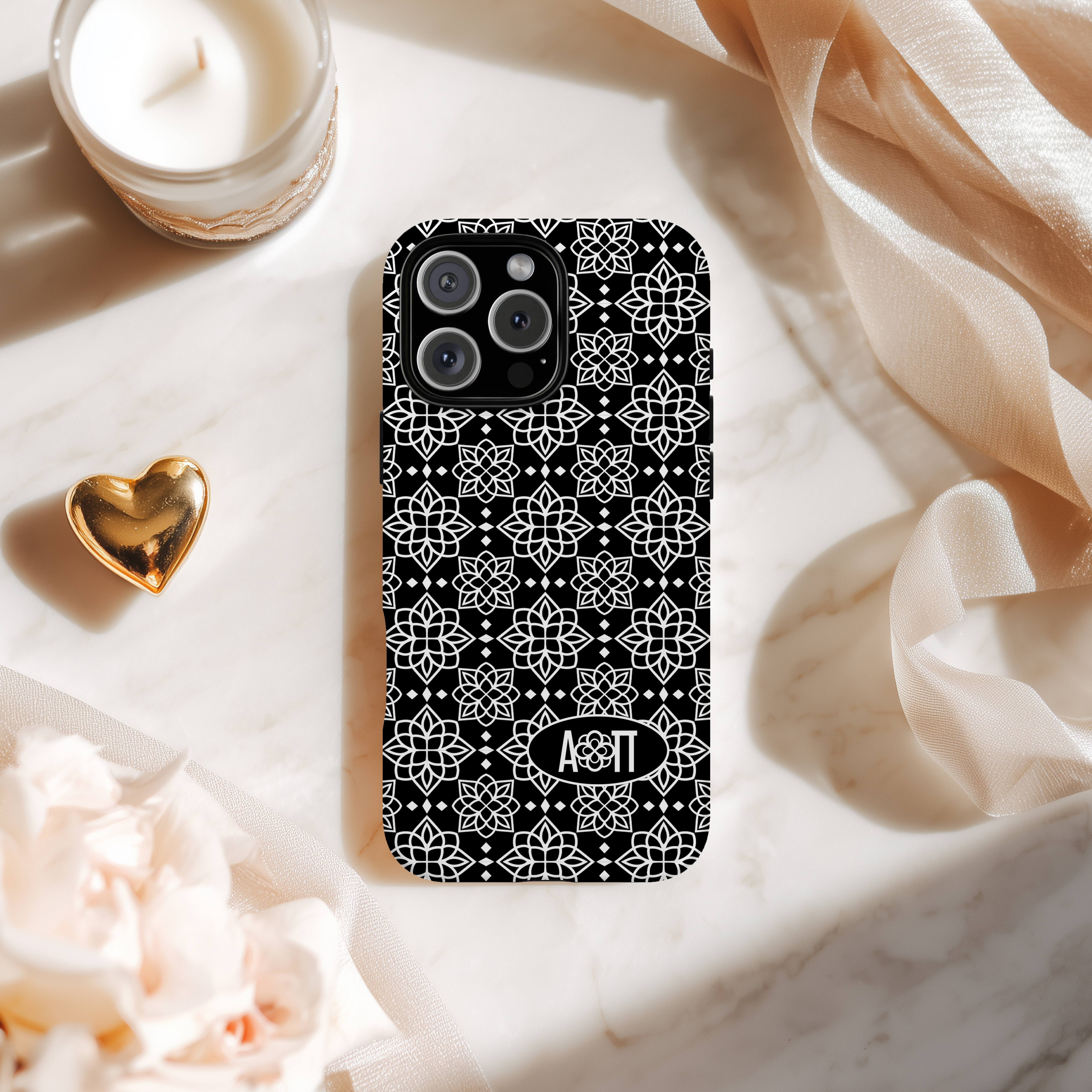 Alpha Omicron Pi iPhone Mobile Phone Case - Black Ornate