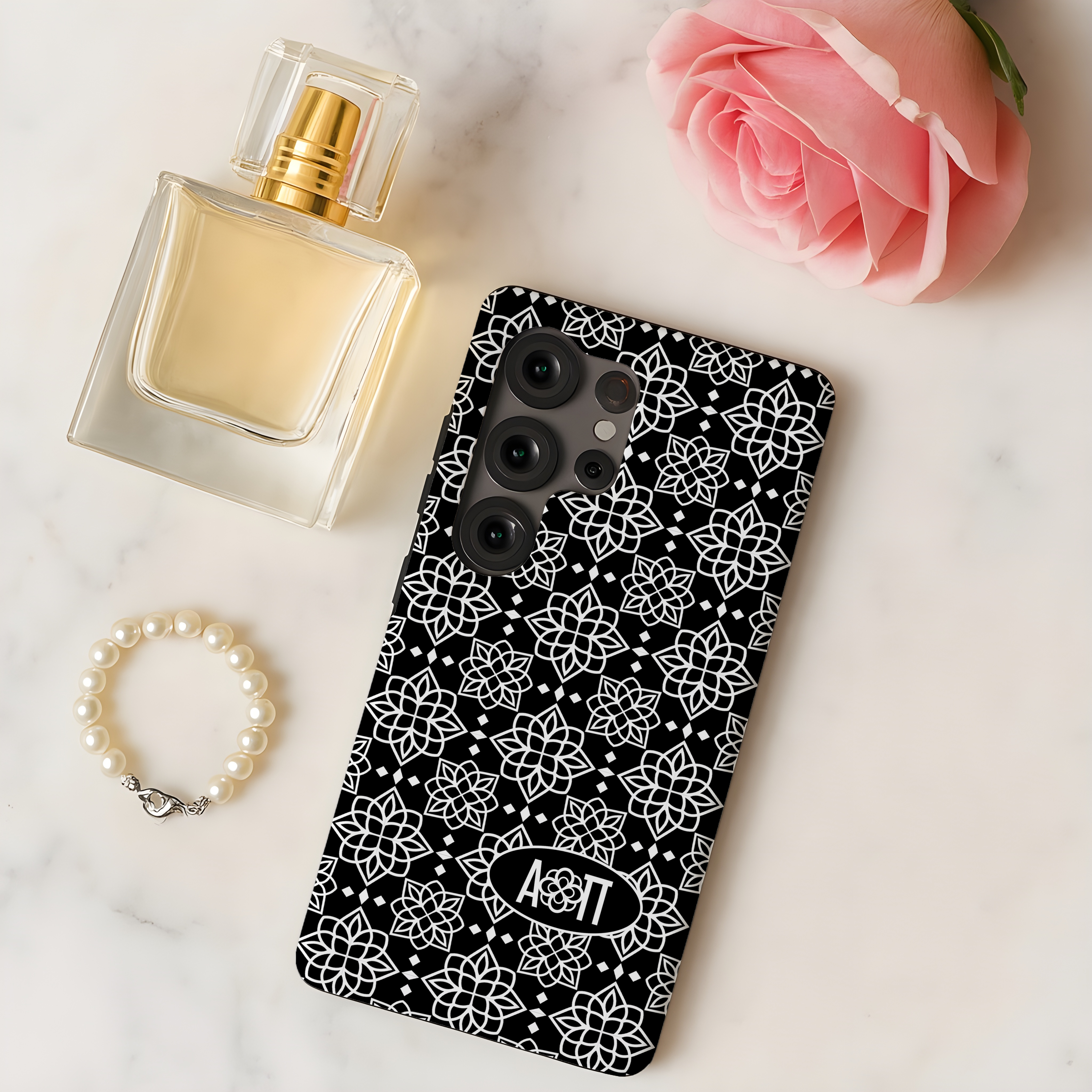 Alpha Omicron Pi Samsung Galaxy Mobile Phone Case - Black Ornate