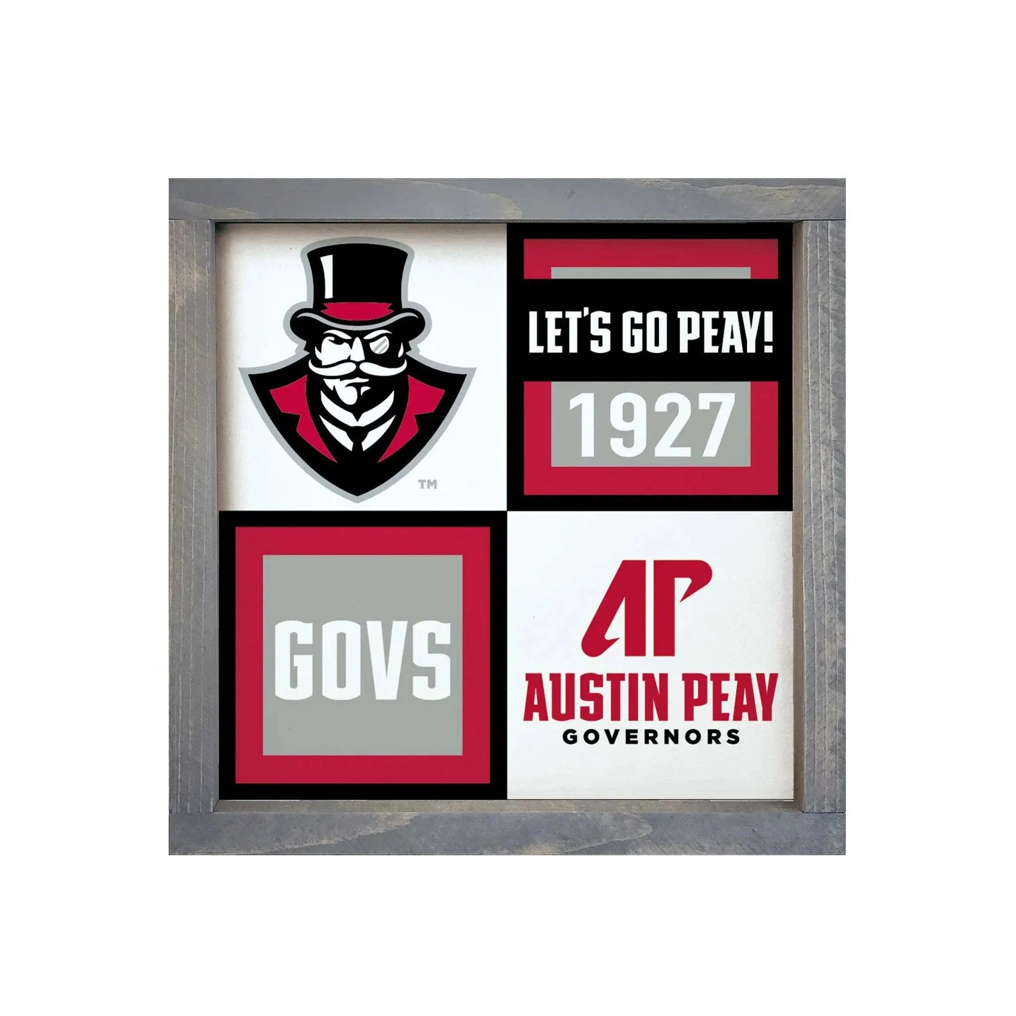 Austin Peay State University 12x12 Wood Framed Sign - Classic Color Block Weathered Gray Wall Art & Signs
