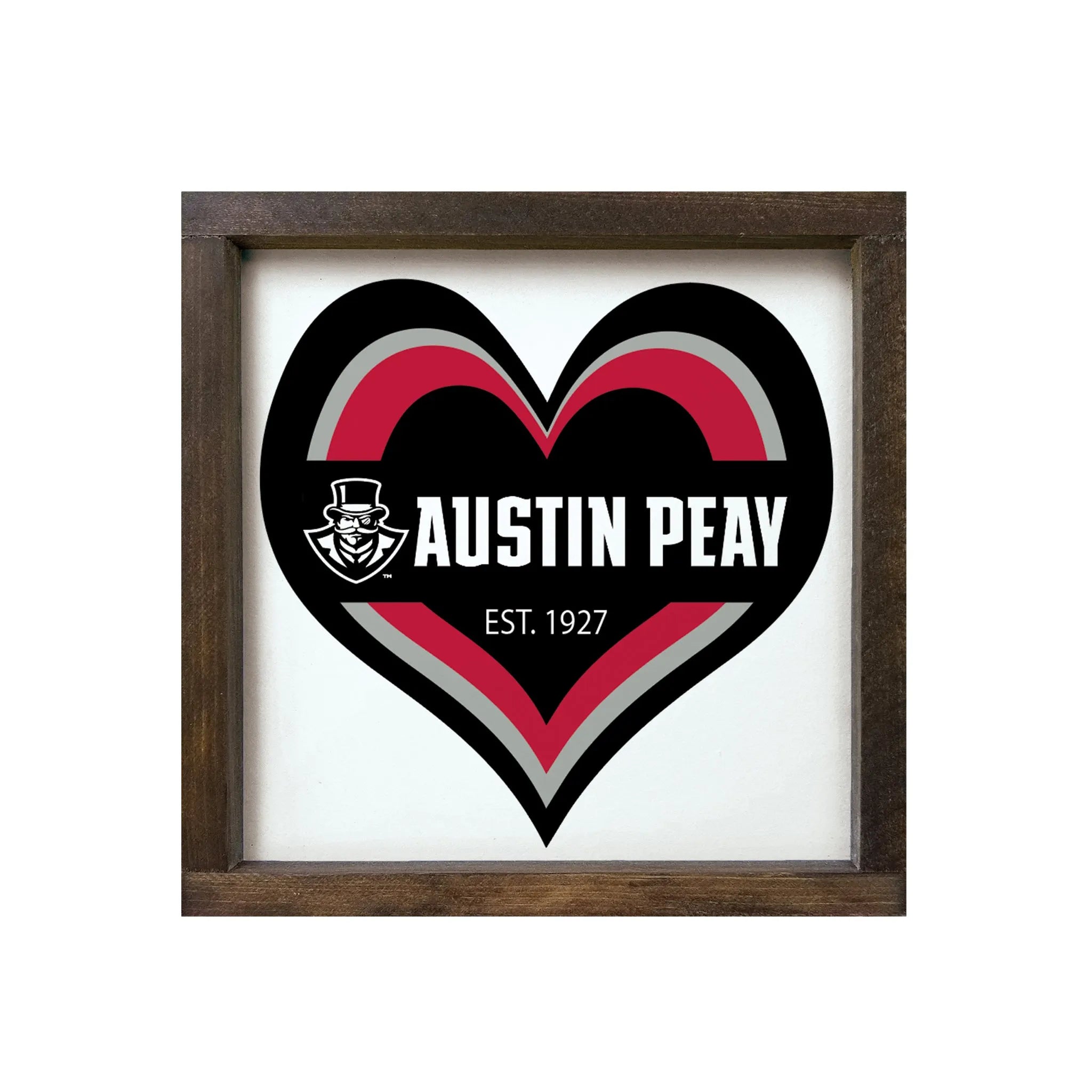 Austin Peay State University 12x12 Wood Framed Sign -Heart | AP Gifts