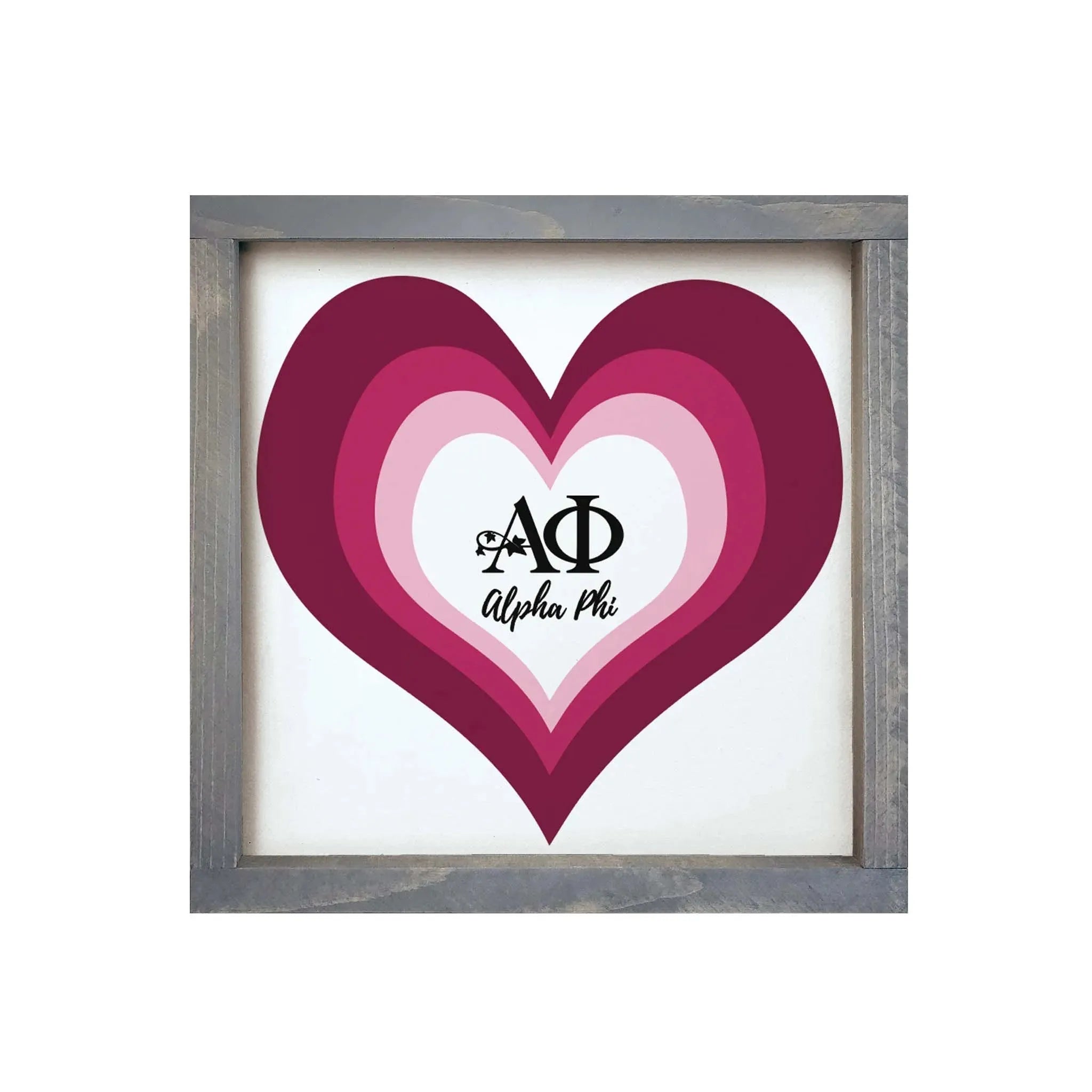 Alpha Phi 12x12 Layered Heart Wood Framed Sign Weathered Gray Wall Art & Signs