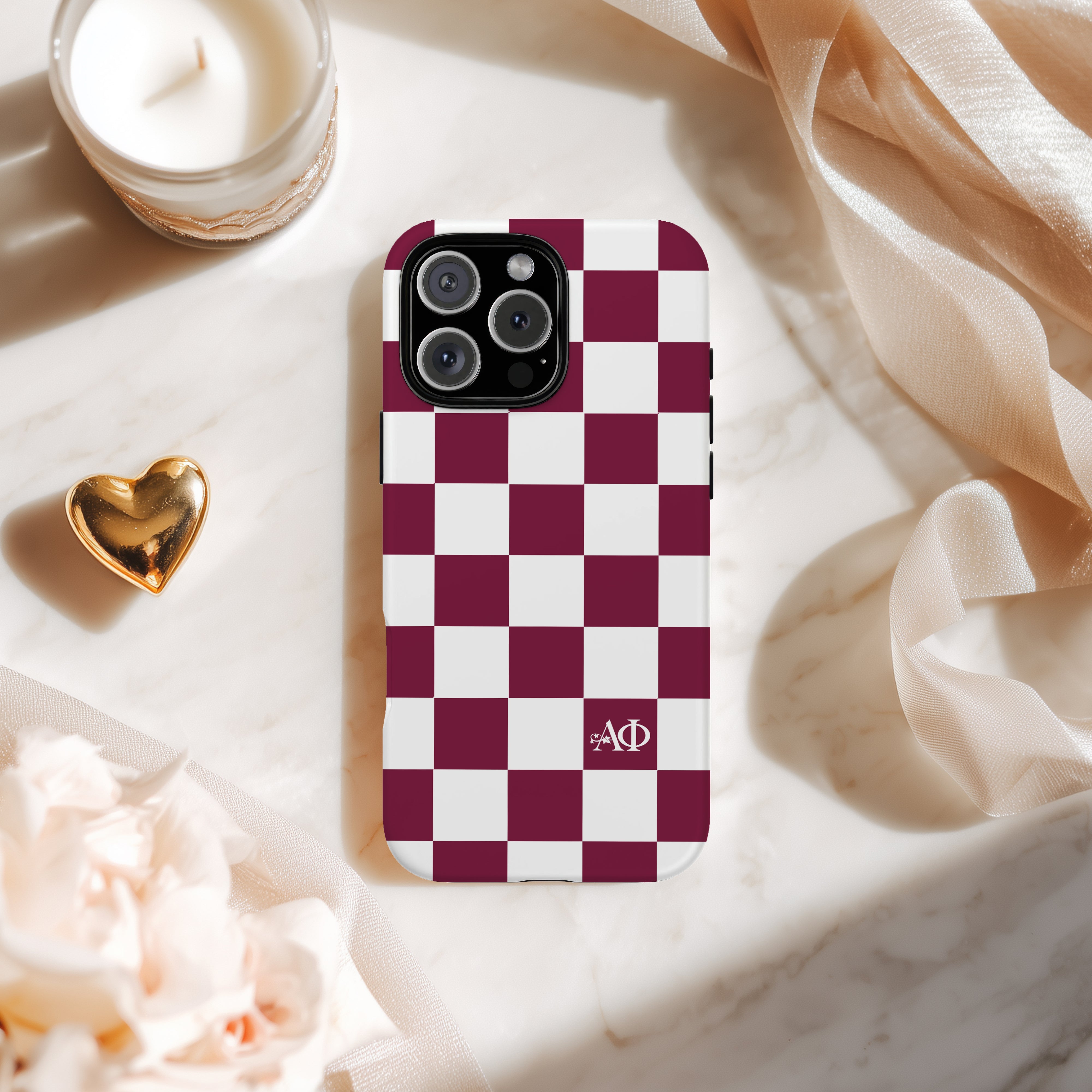 Alpha Phi iPhone Mobile Phone Case - Bordeaux Check | APhi Gifts